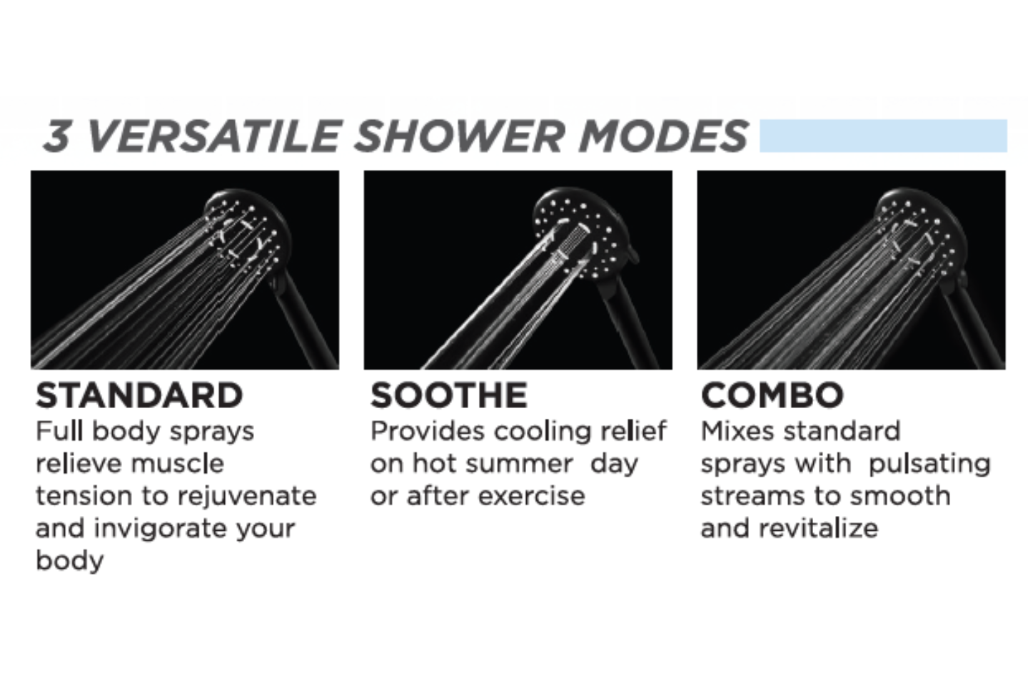 3 VERSATILE SHOWER MODES