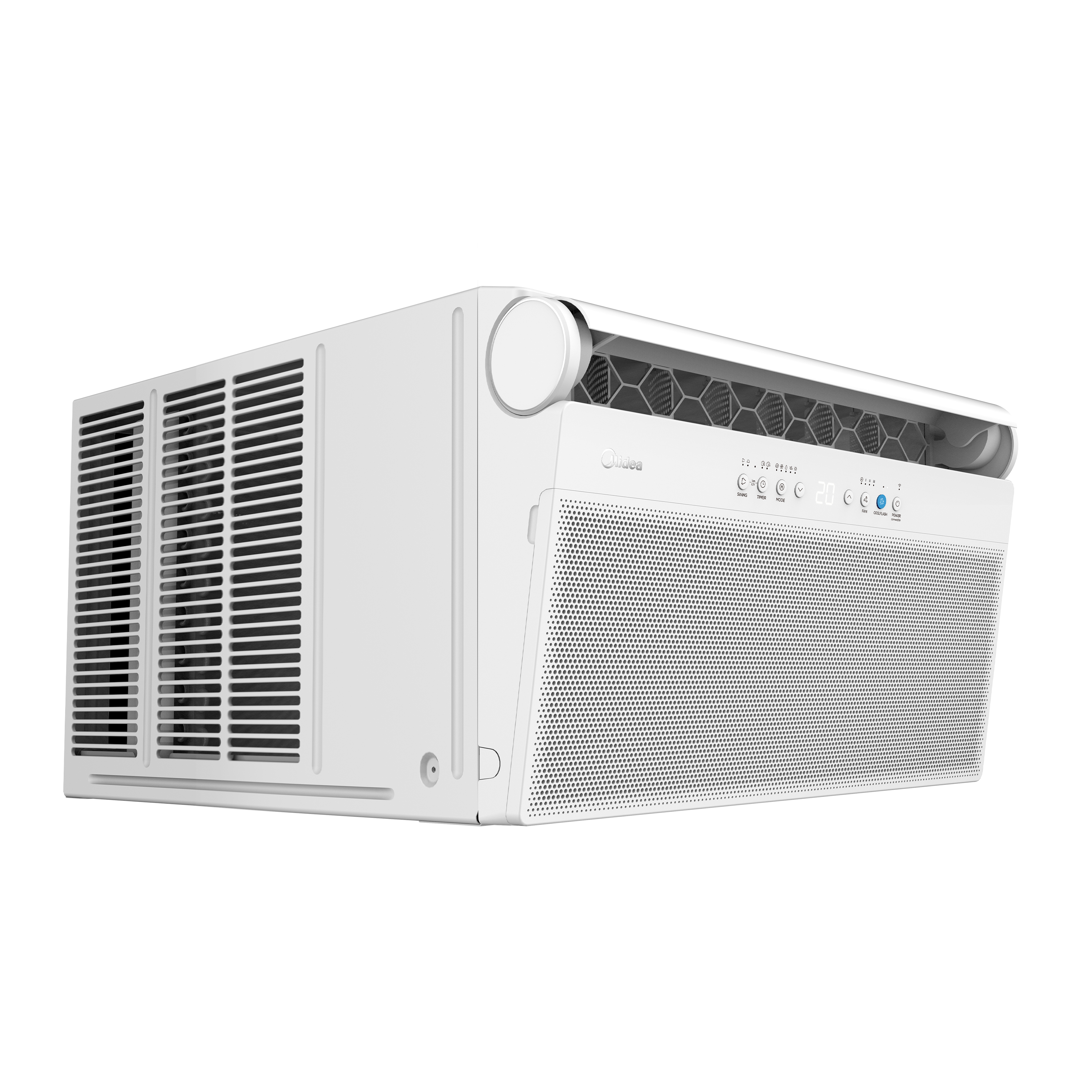 Midea 2.0HP Window/Split Series Inverter Air-Conditioner, side view, highlighting its slim and space-saving profile for easy window installation