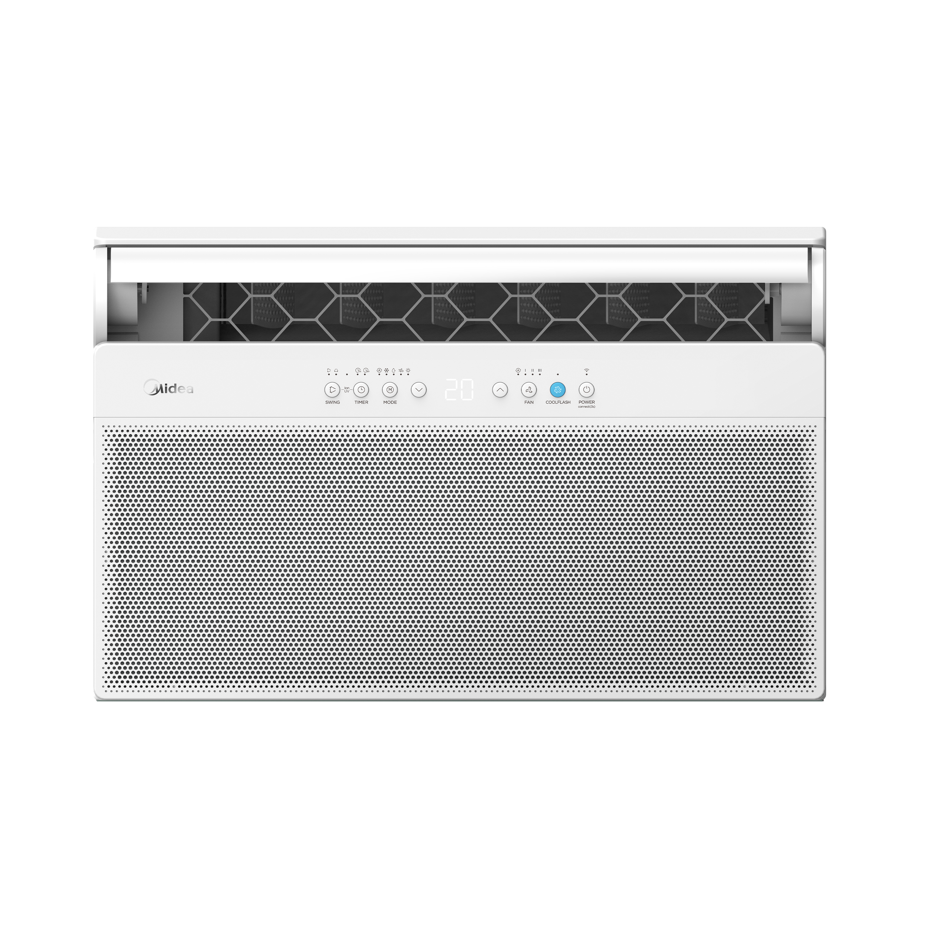 Midea Window/Split Series 2.0HP aircon with vents open, designed to deliver a steady, high-volume, energy-efficient airflow