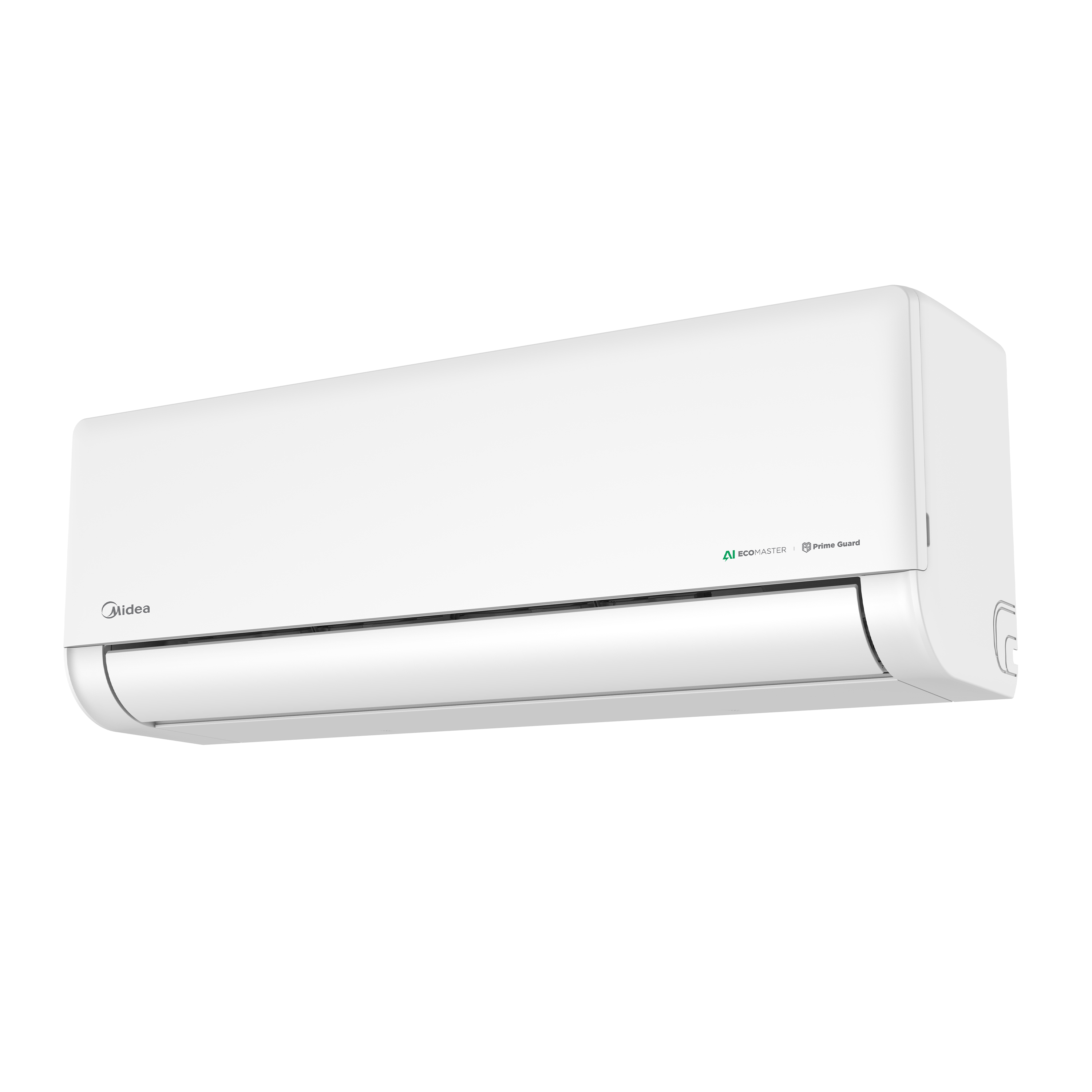 Midea Avigator 1.5HP front view, vents open, highlighting the powerful air outlets for widespread air distribution.