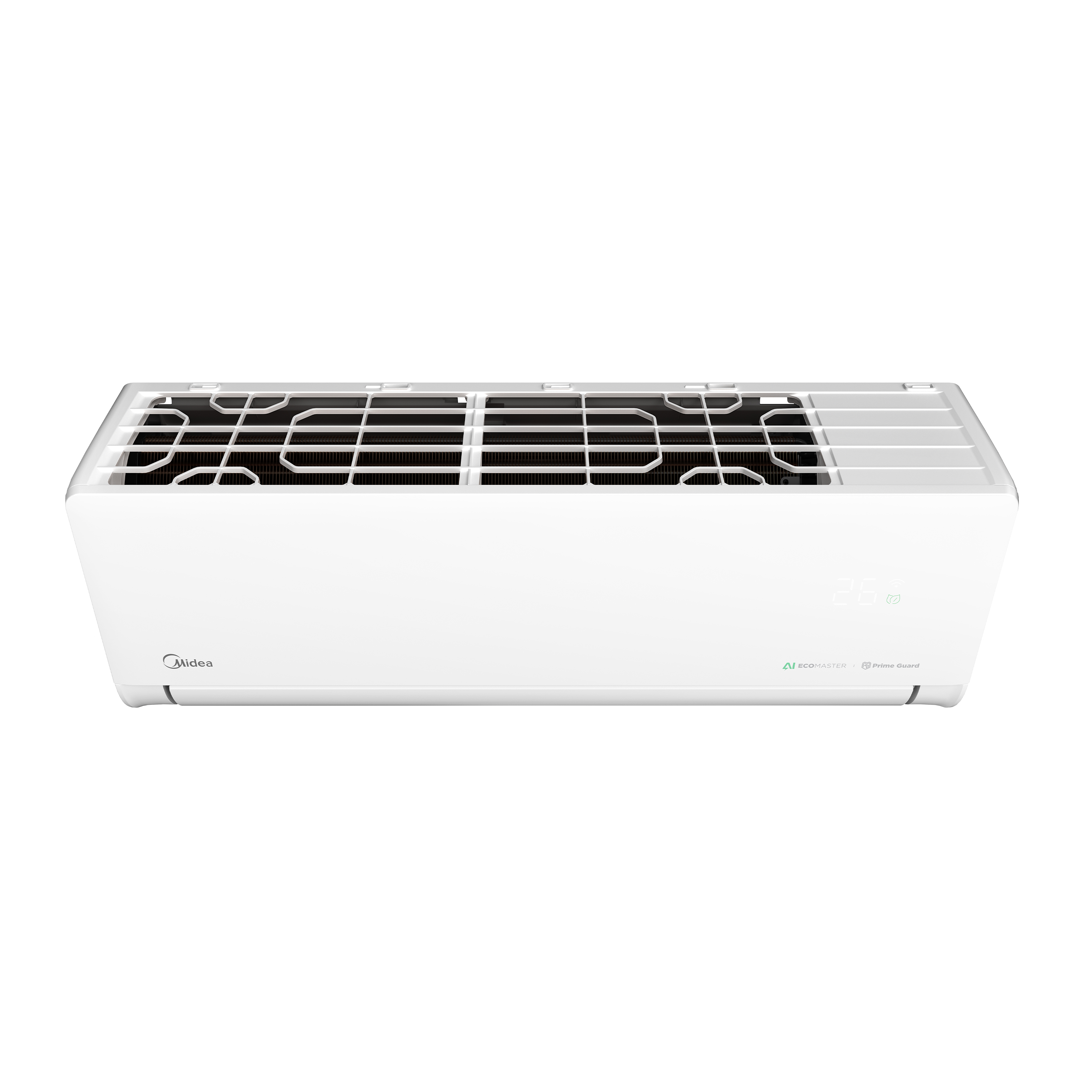 Midea Avigator aircon side profile, vents open, highlighting the louver system for strong and consistent air output.