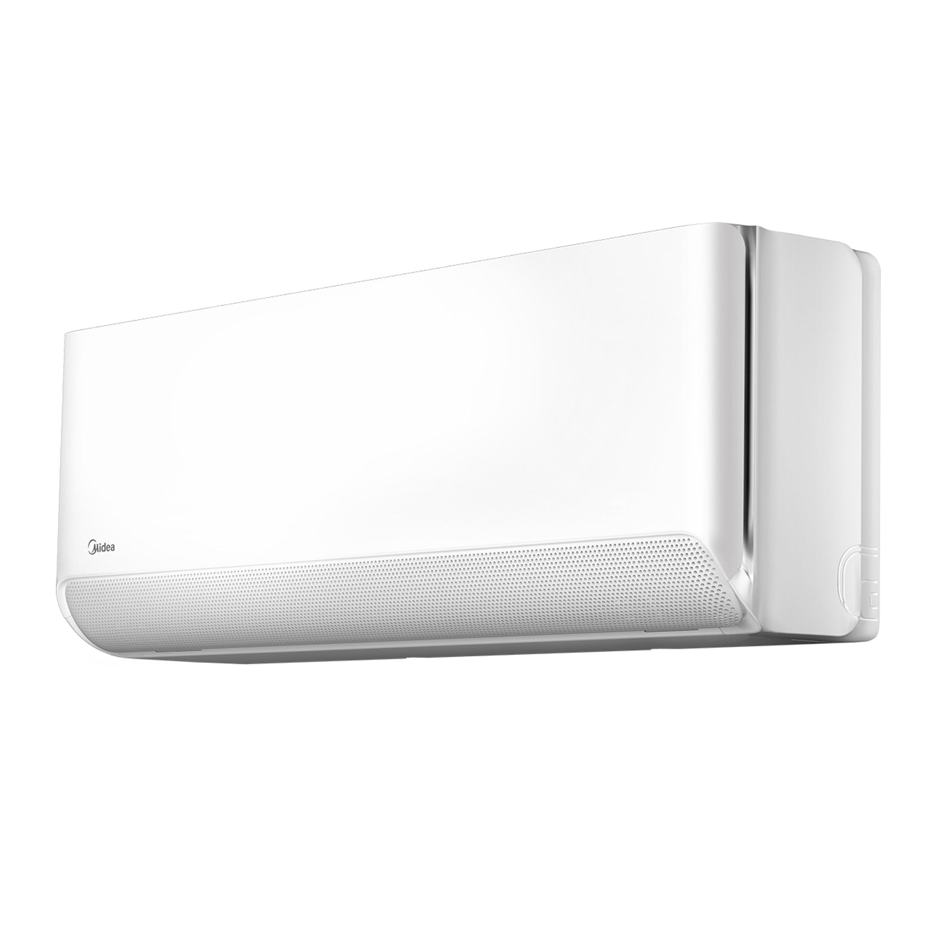 Midea Airstill Pro 3/4 view, elegant white AC unit, 1.0HP inverter aircon, perfect for modern interiors
