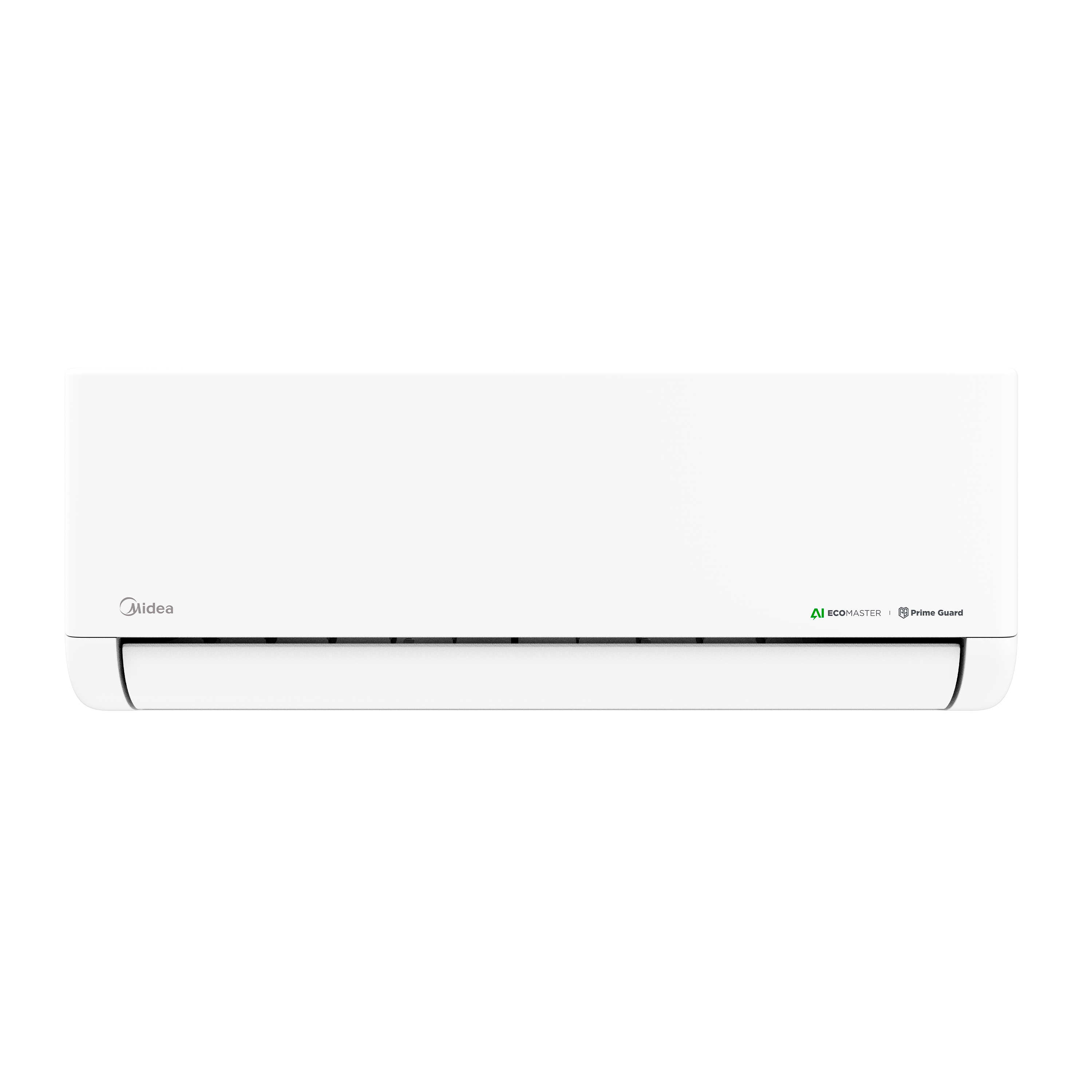 Modern Midea Celest 1.0HP AC unit, front view with vents closed, stylish design for home or office, full DC inverter technology.