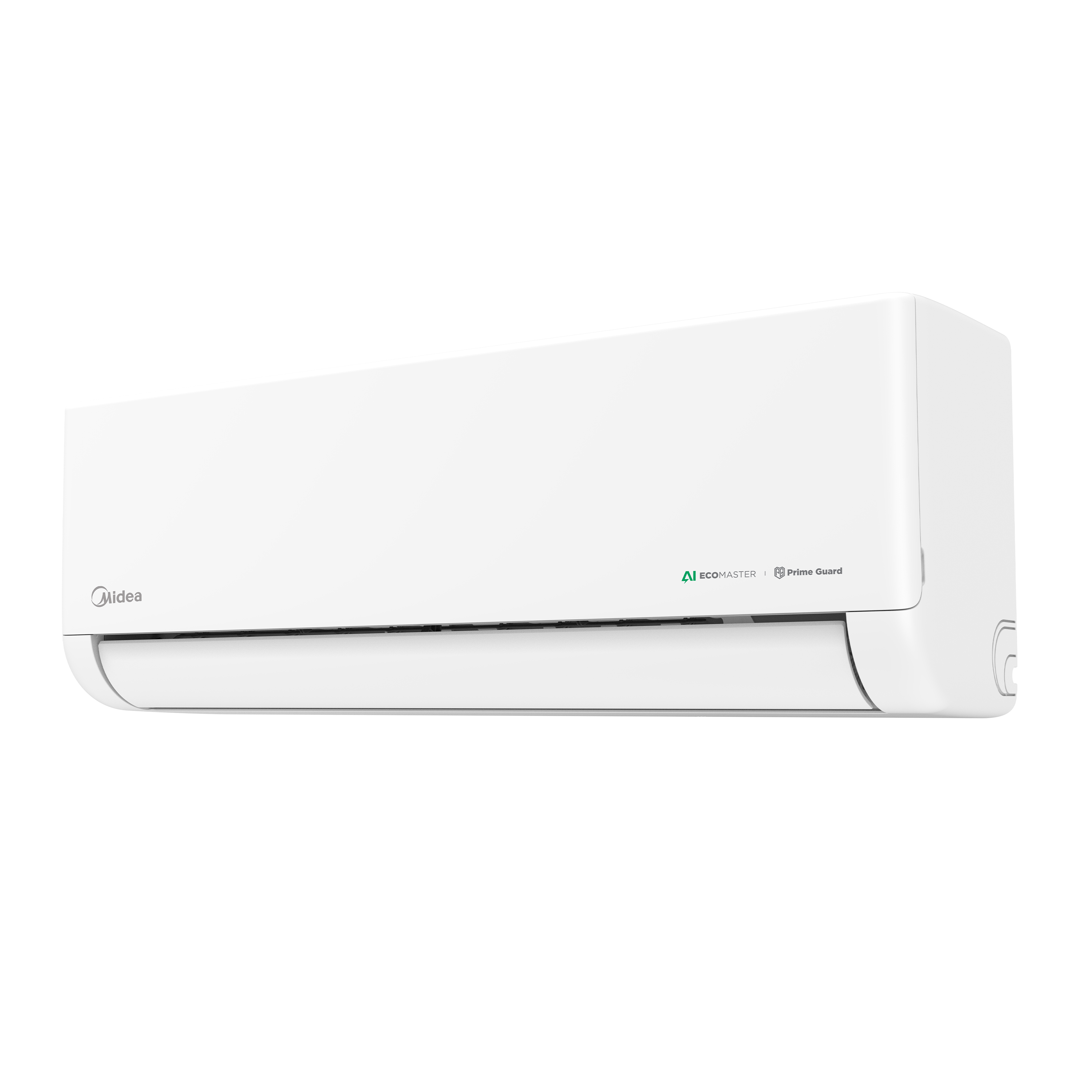 Side view of the Midea Celest 2.0HP AC unit, showcasing its sleek and streamlined silhouette for a seamless installation.