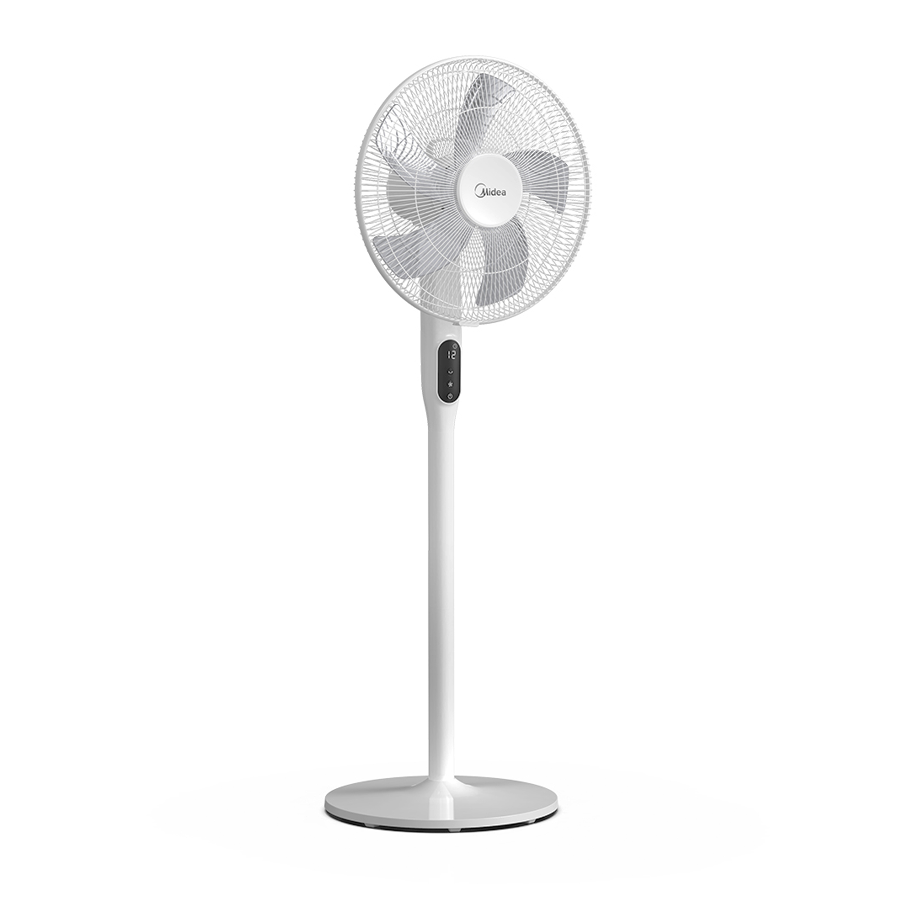 Midea 16" Inverter Stand Fan side view, showcasing its sleek profile and the ability to be configured for various uses