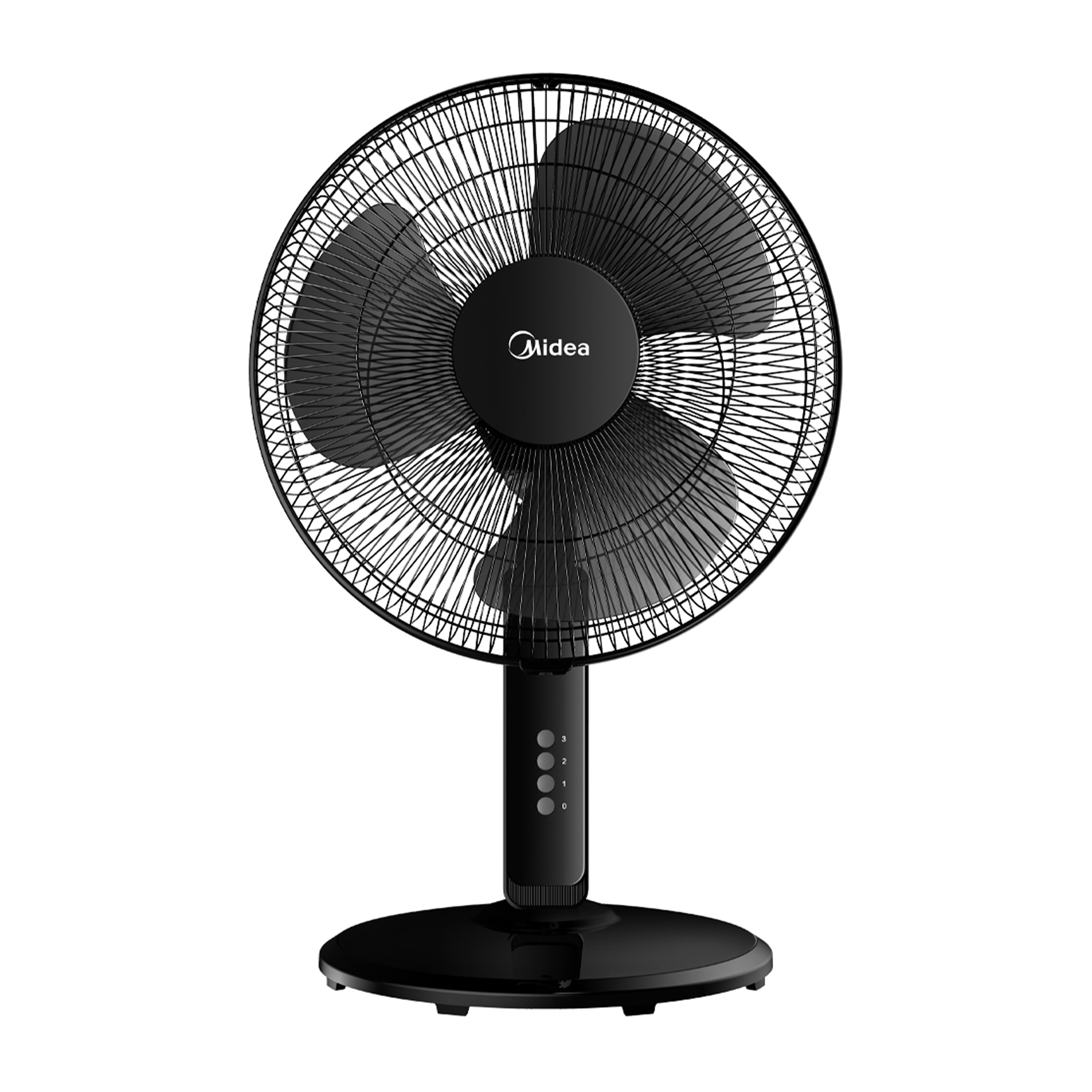 Midea 16" 2-in-1 Convertible Stand Fan, front view, showcasing its full-height configuration and classic design