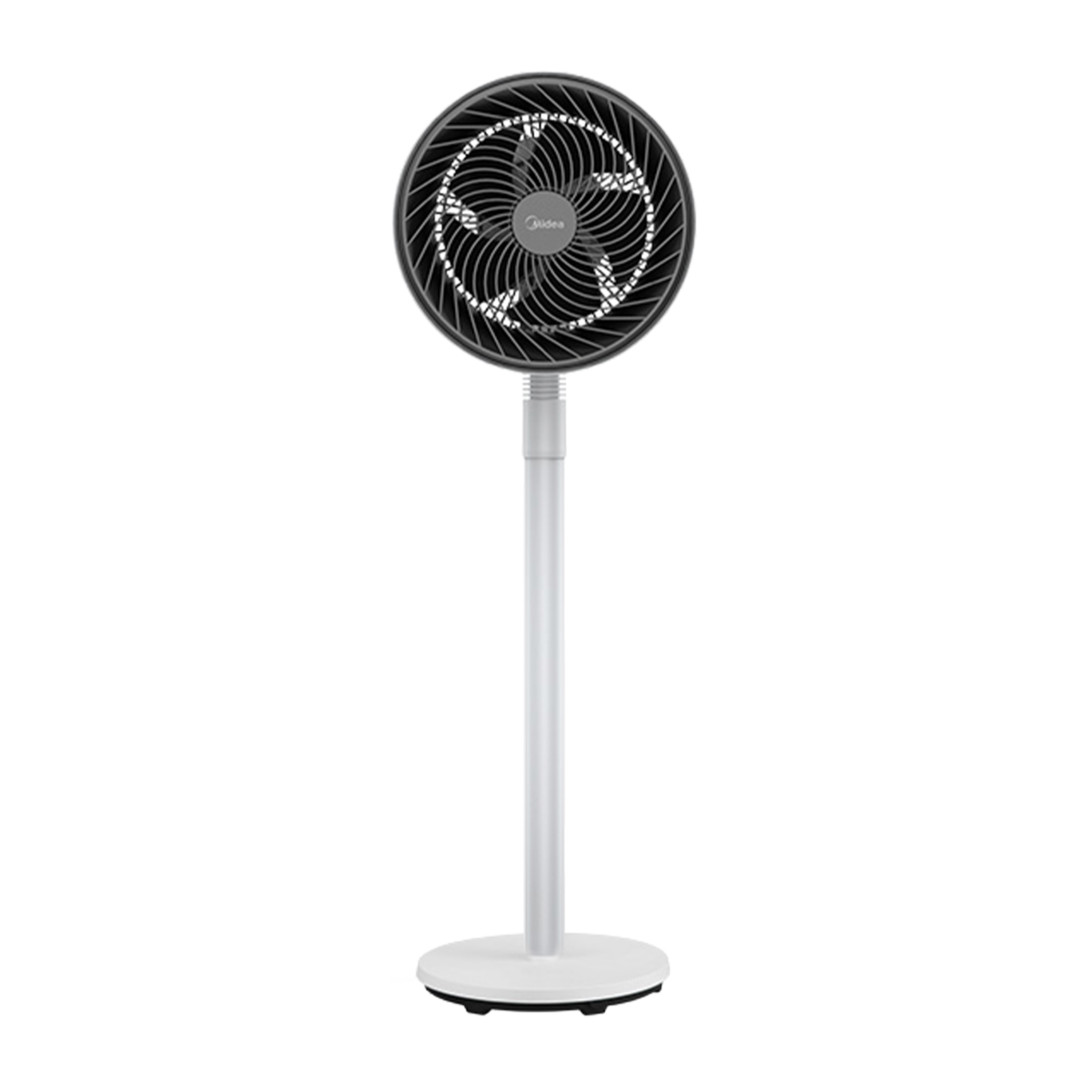 Midea 7" Mechanical Air Circulator Fan, front view, showcasing its compact size and powerful blades for efficient air circulation.