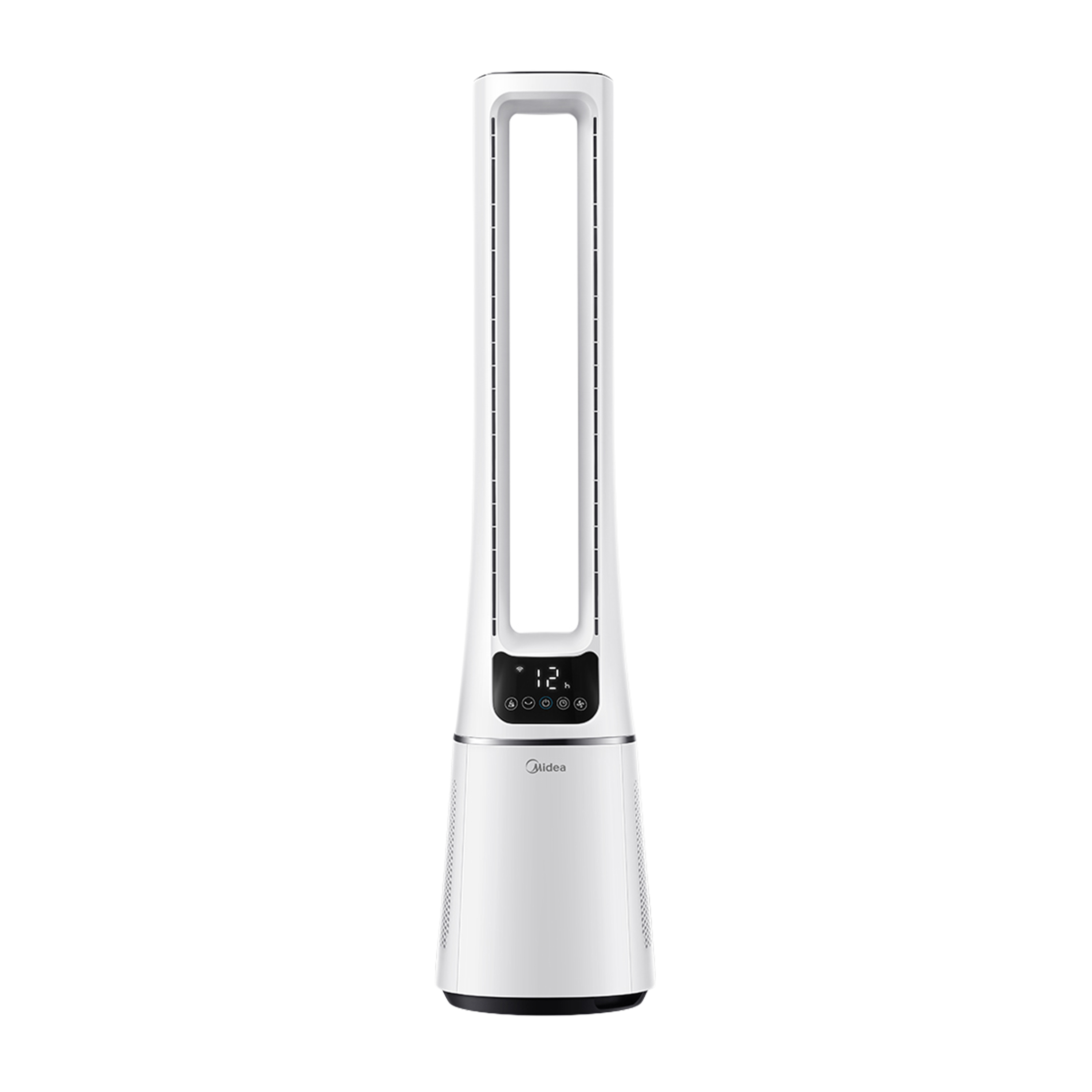 Midea 7" Mechanical Air Circulator Fan, front view, showcasing its compact size and powerful blades for efficient air circulation.