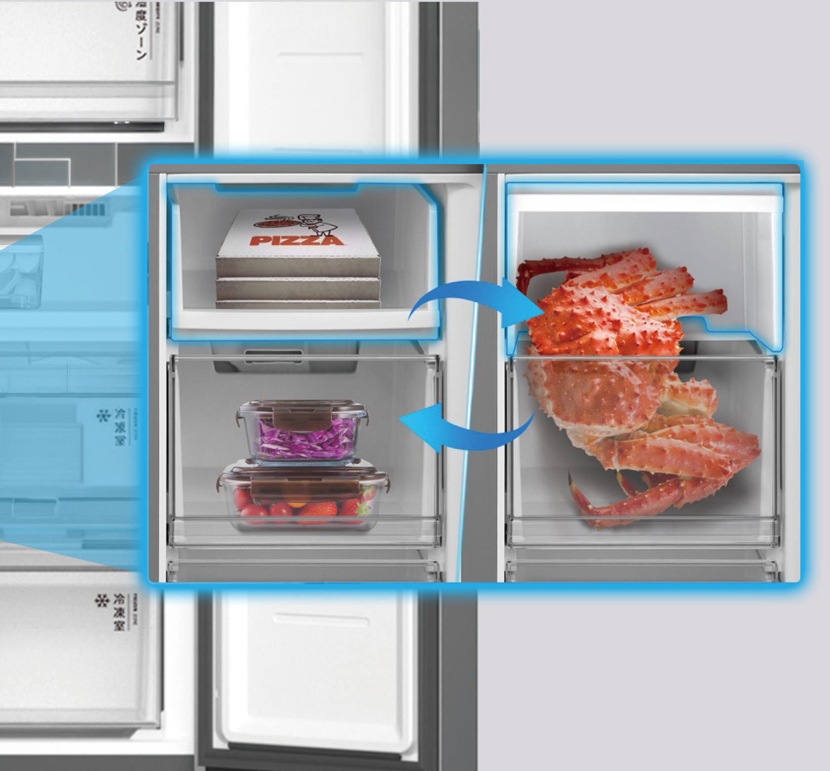 Flip-style Freezer Drawer