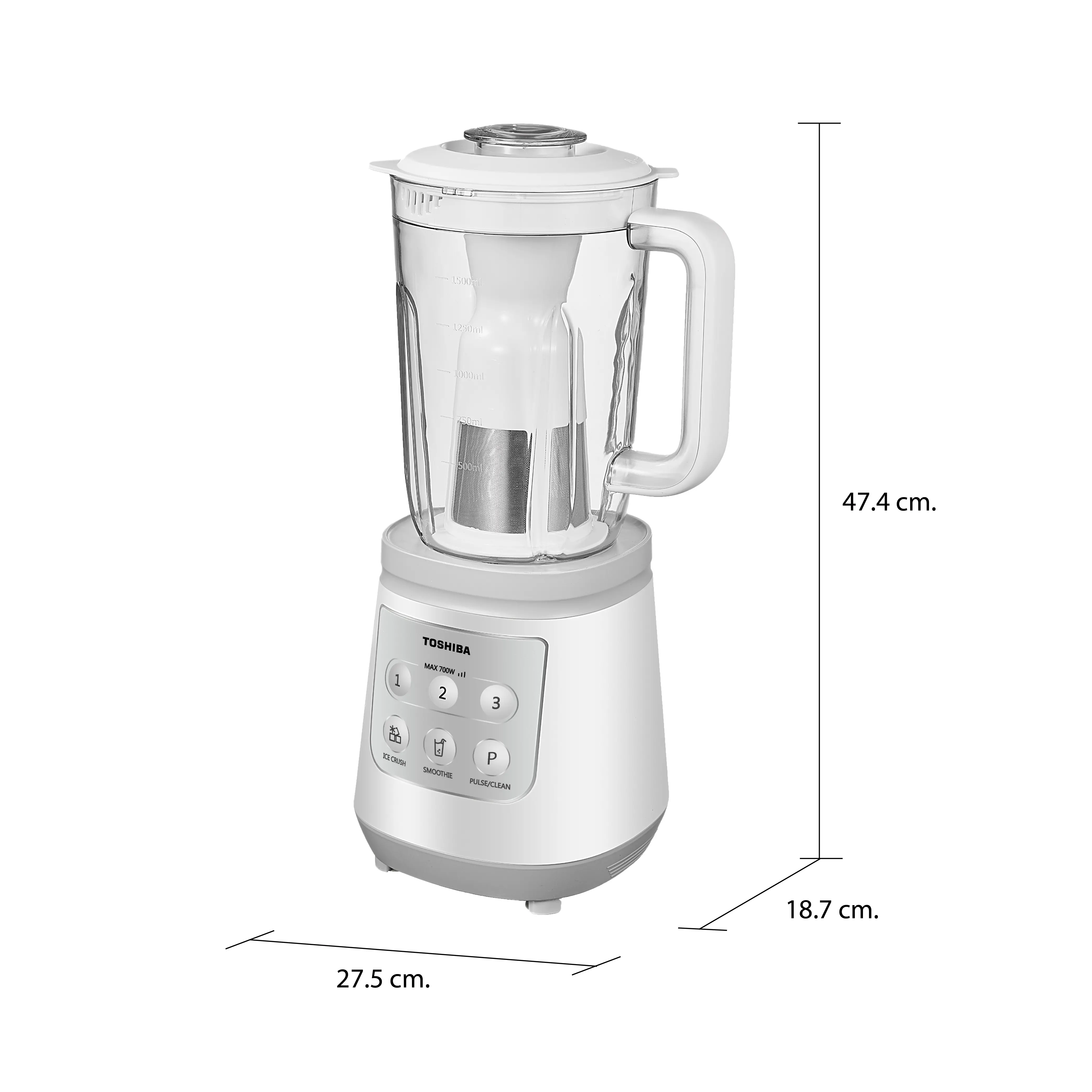 ขนาดและมิติ เครื่องปั่นอเนกประสงค์ 1.5 ลิตร โตชิบา รุ่น BL-T70PR2