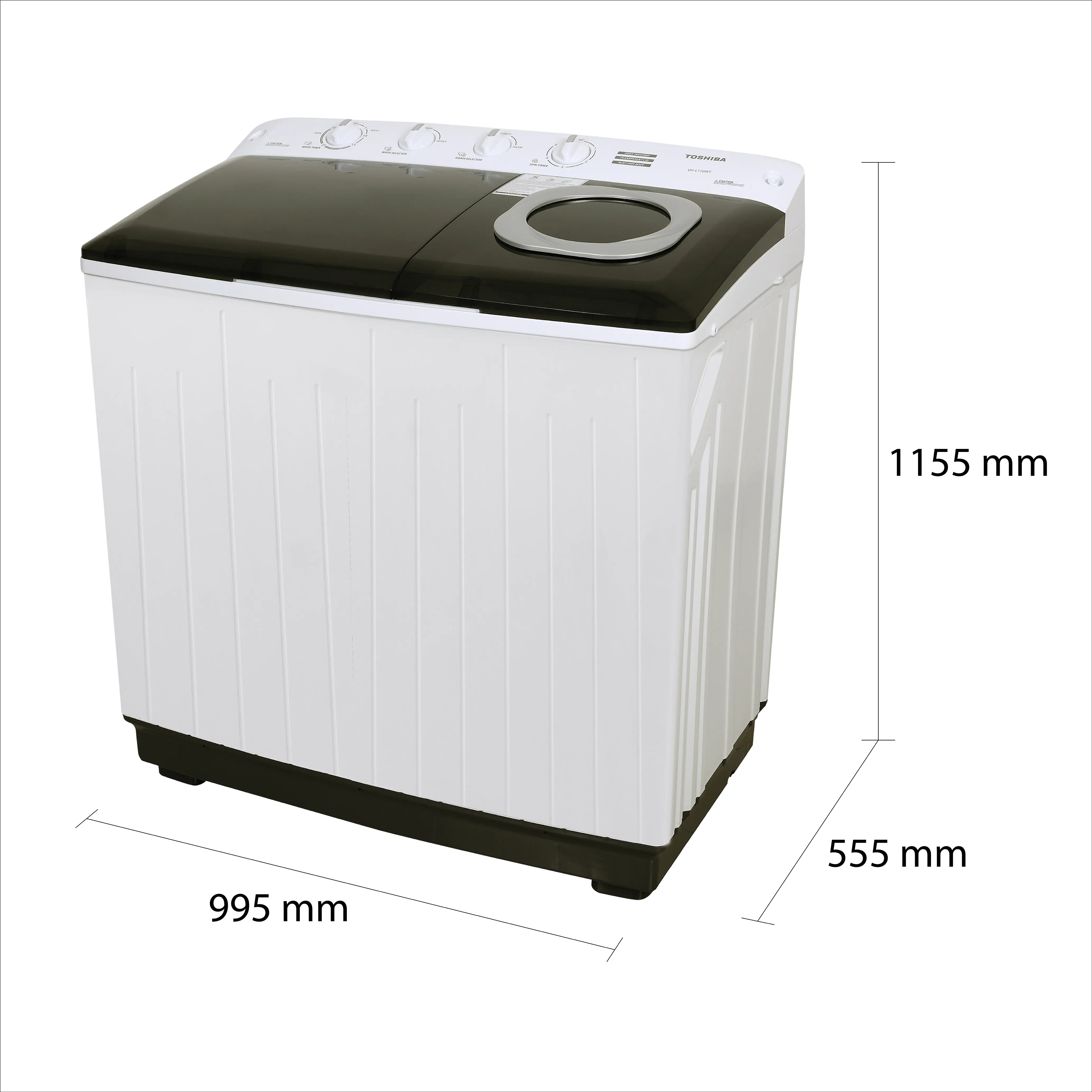 เครื่องซักผ้า 2 ถัง 16 กก. โตชิบา รุ่น VH-L170MT