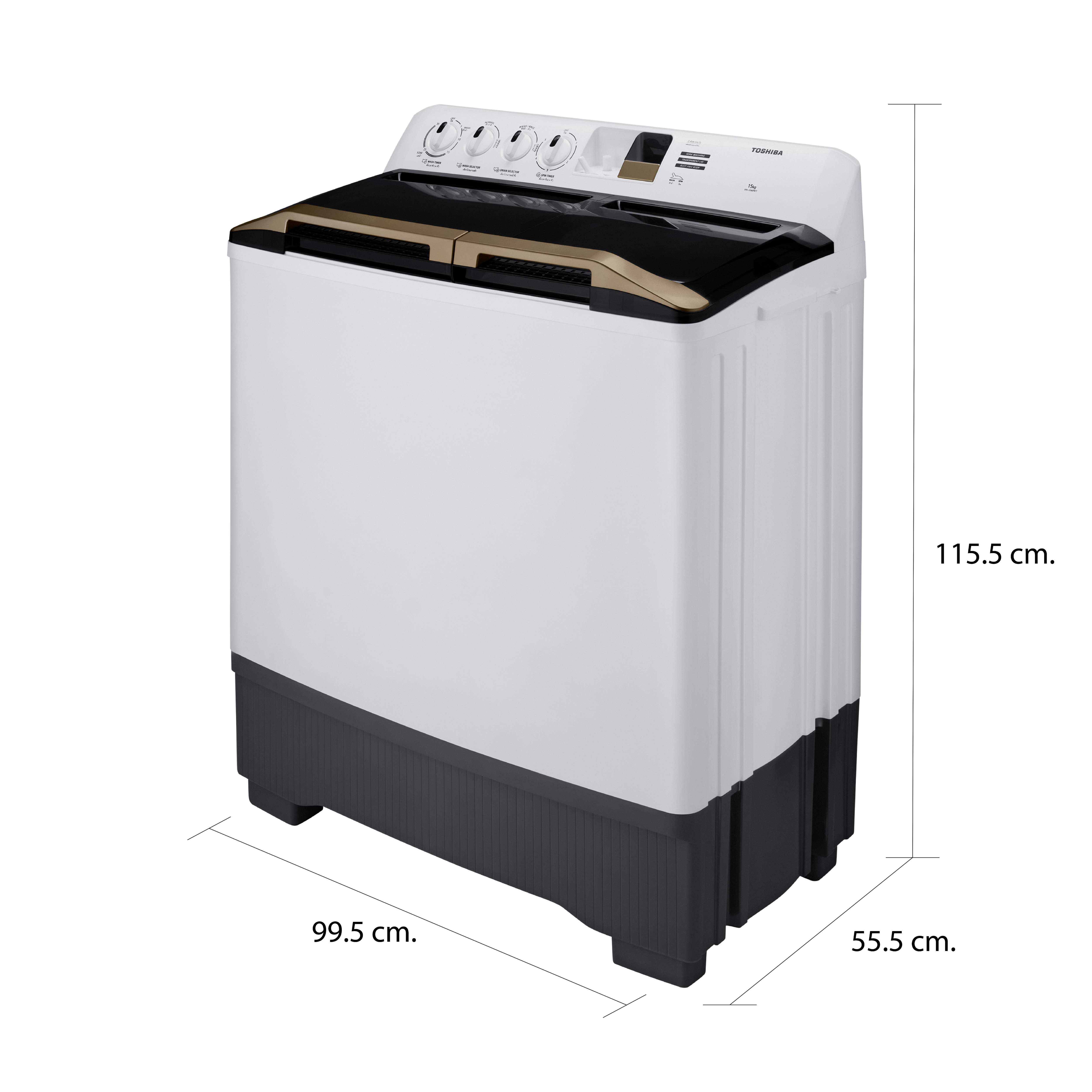 ขนาดและมิติ เครื่องซักผ้า 2 ถัง 15 กก. โตชิบา รุ่น VH-J160WT