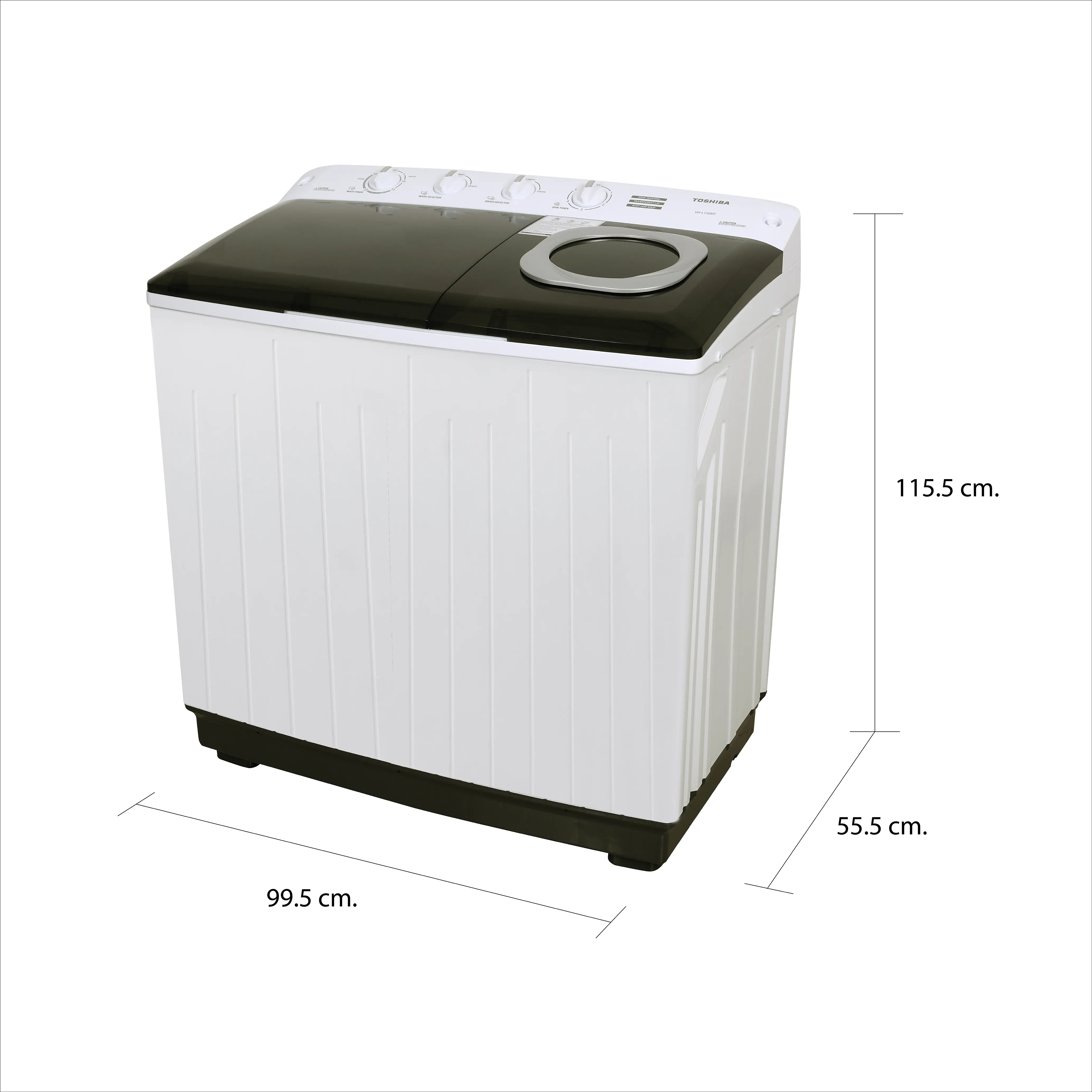 ขนาดและมิติ เครื่องซักผ้า 2 ถัง 14 กก. โตชิบา รุ่น VH-L150MT