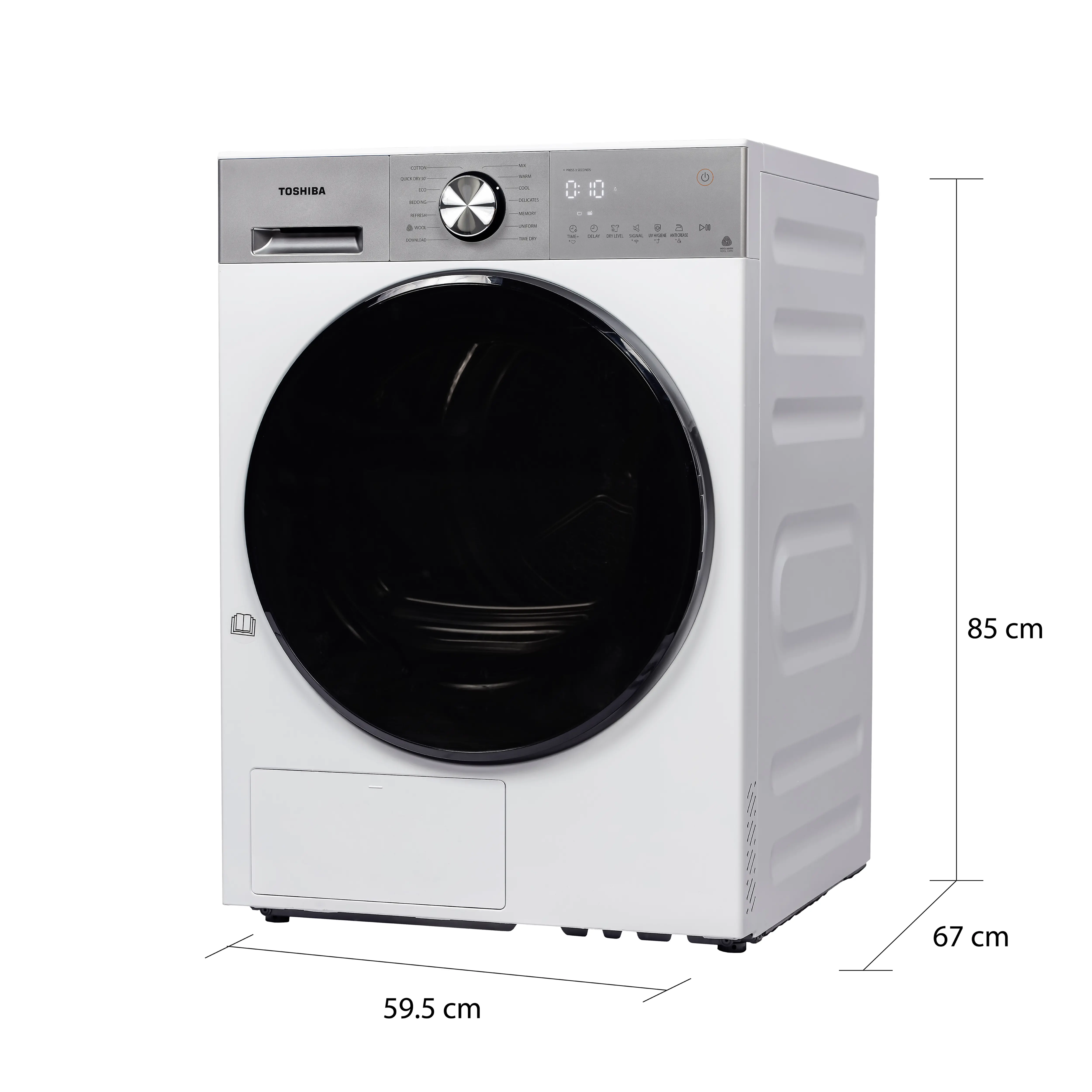 ขนาดและมิติ เครื่องอบผ้า 11 กก. โตชิบา รุ่น TD-T33B120HWT(WS)