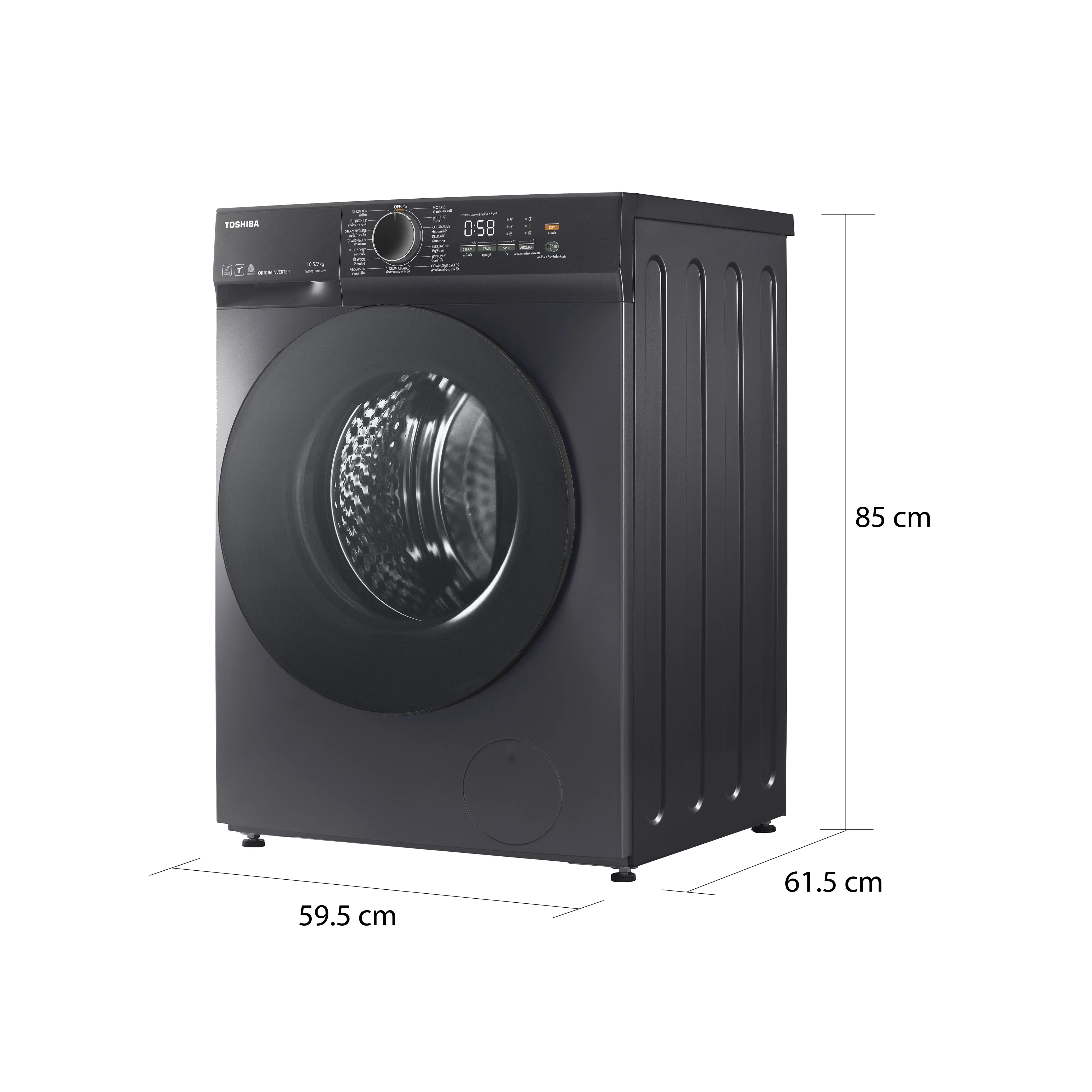 เครื่องซัก-อบผ้าฝาหน้า 10.5/7 กก. โตชิบา รุ่น TWD-T21BU115UWT(MG)