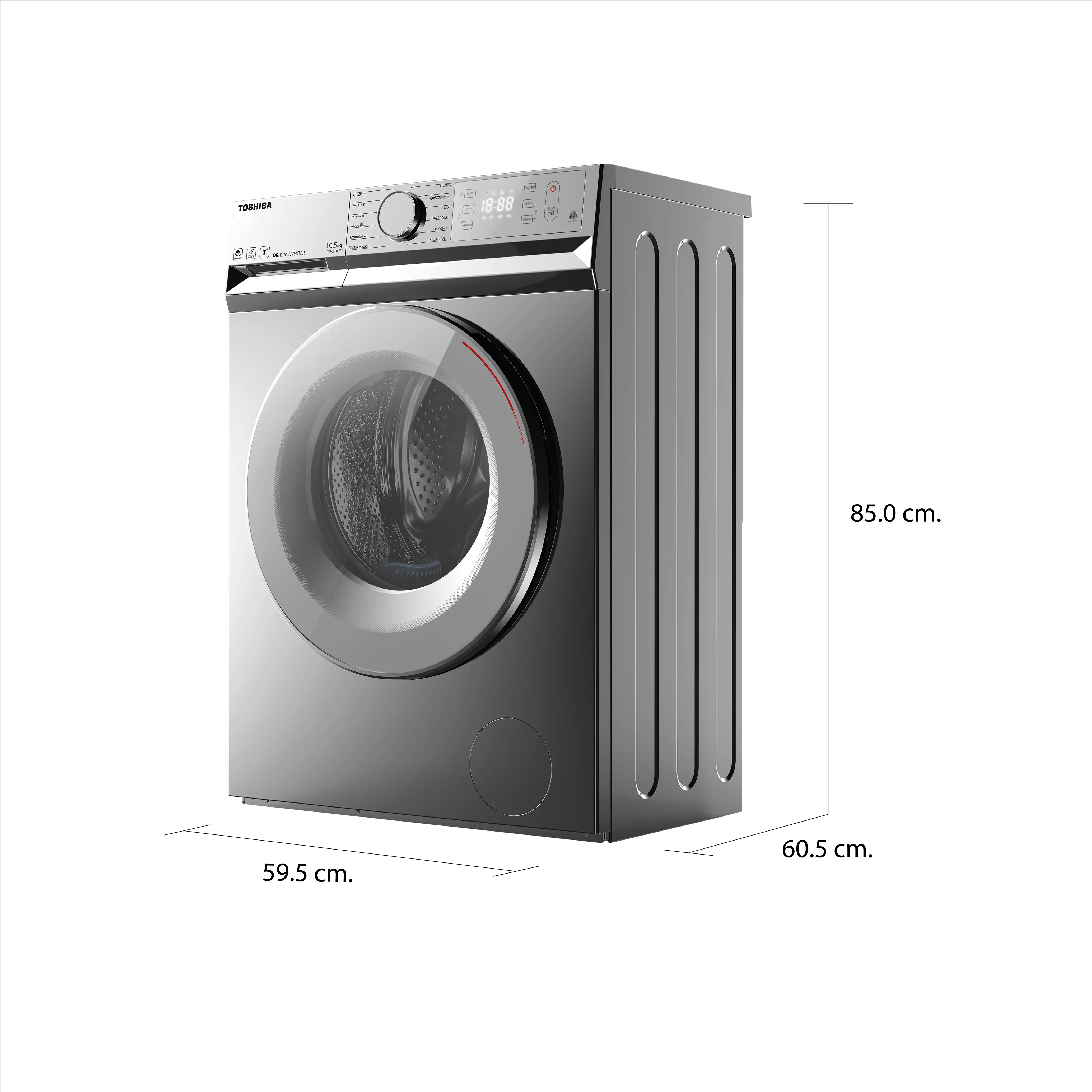 ขนาดและมิติ เครื่องซักผ้าฝาหน้า 10.5 กก. โตชิบา รุ่น TW-BL115A2T