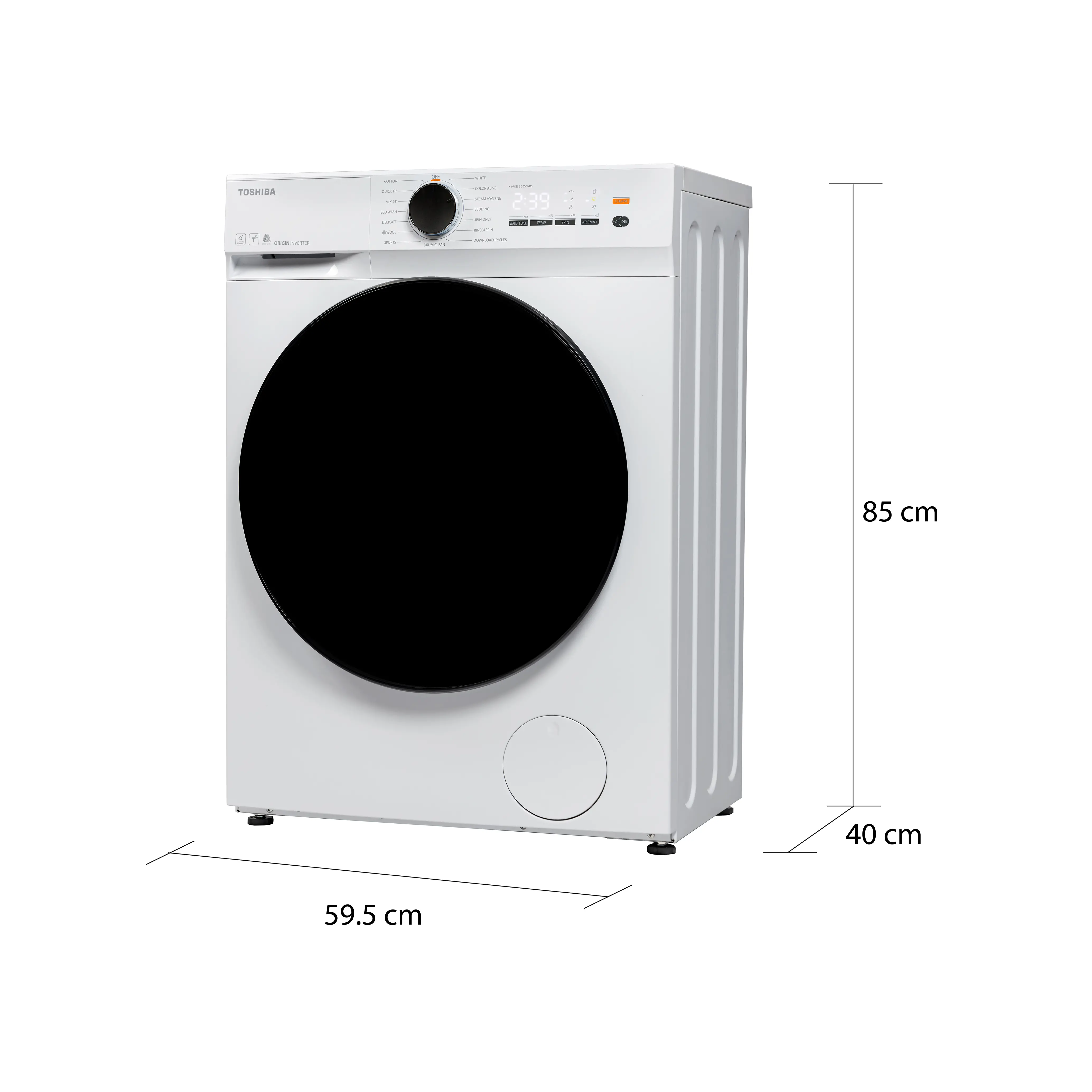 ขนาดและมิติ เครื่องซักผ้าฝาหน้า 7 กก. โตชิบา รุ่น TW-T21BU80UWT(WW)