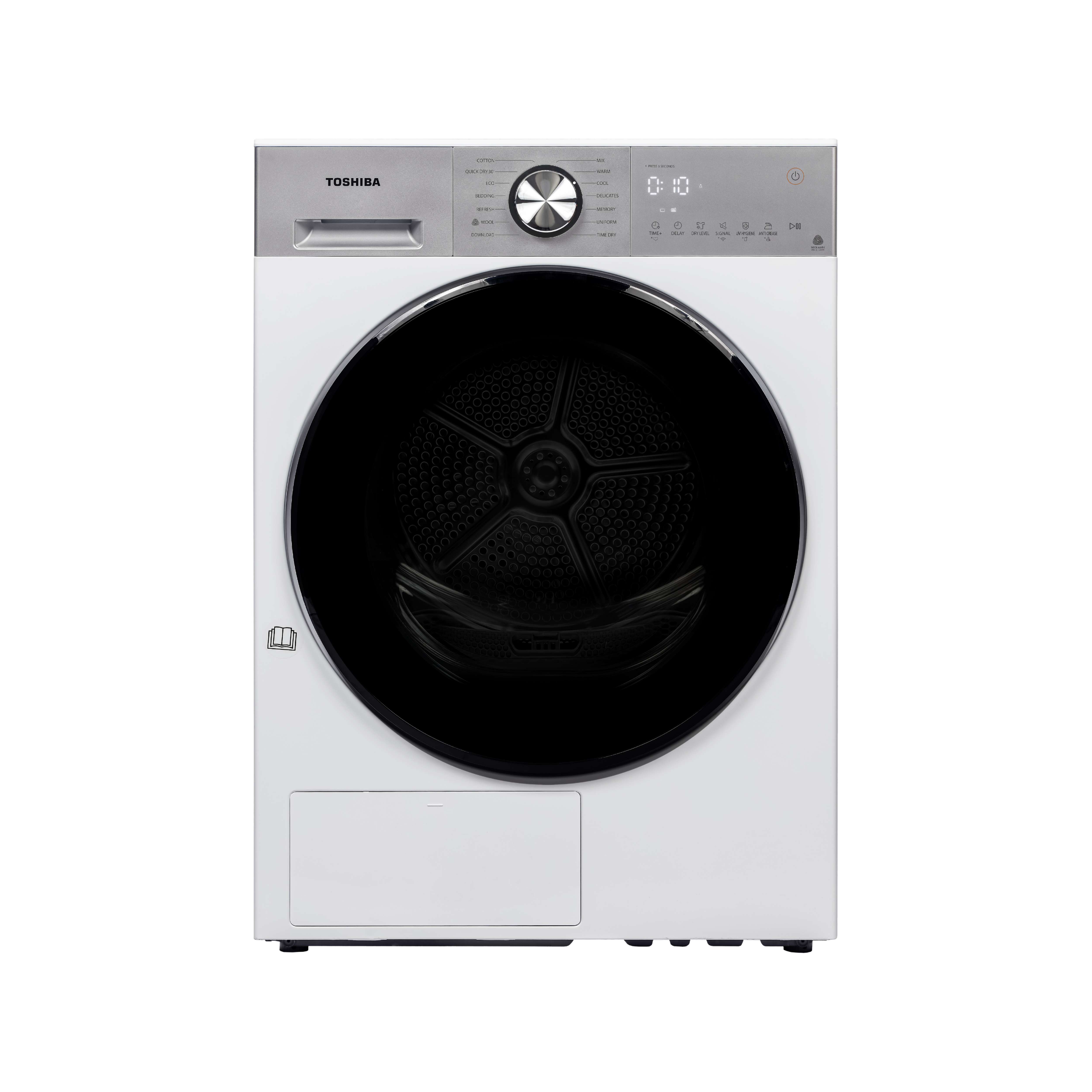 เครื่องอบผ้า 11 กก. โตชิบา รุ่น TD-T33B120HWT(WS) ด้านหน้า
