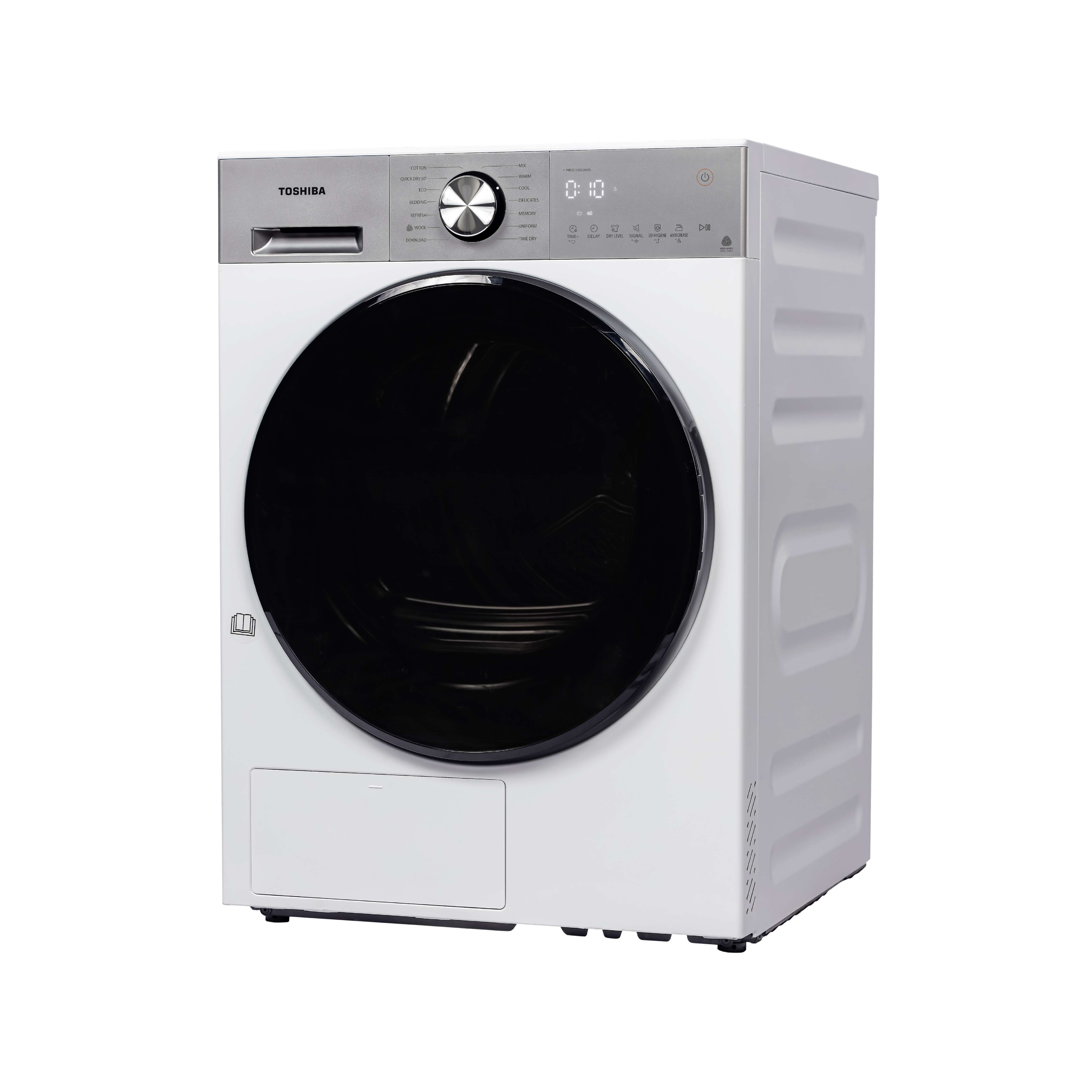 เครื่องอบผ้า 11 กก. โตชิบา รุ่น TD-T33B120HWT(WS) มุมเฉียง
