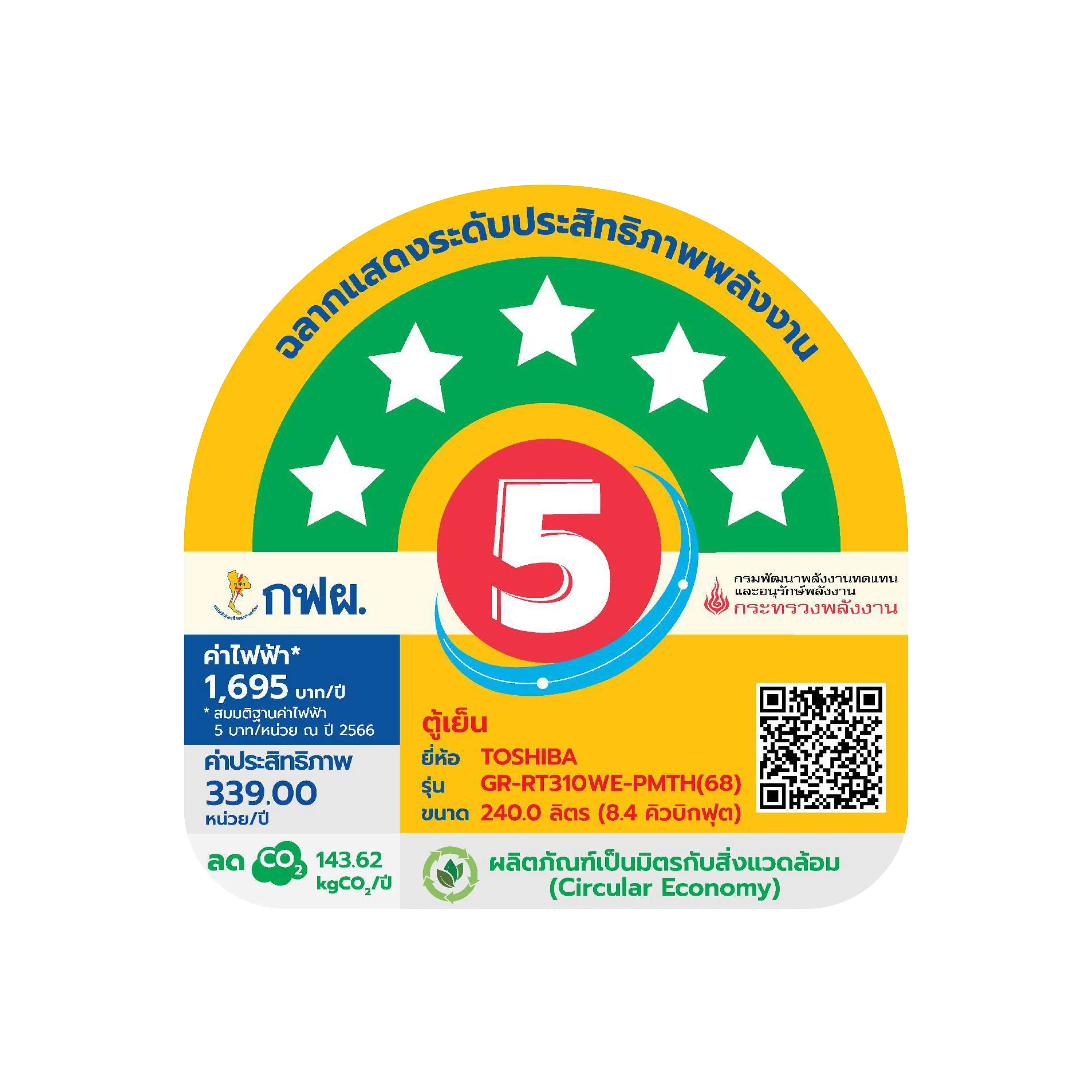ตู้เย็น 2 ประตู 8.4 คิว โตชิบา รุ่น GR-RT310WE-PMTH(68) ภาพที่ 6