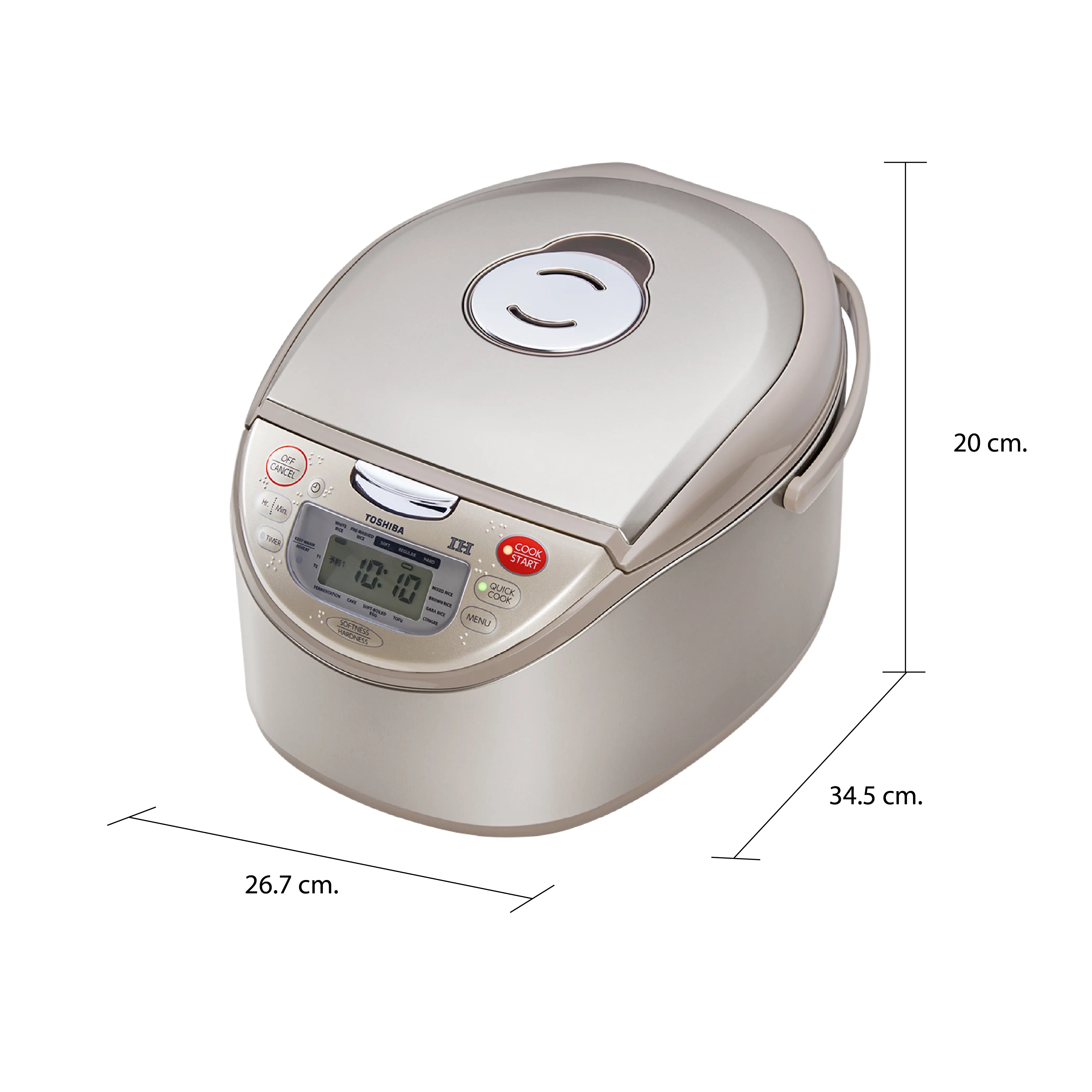 ขนาดและมิติ หม้อหุงข้าว ระบบ IH 1.0 ลิตร โตชิบา รุ่น RC-10RHT2
