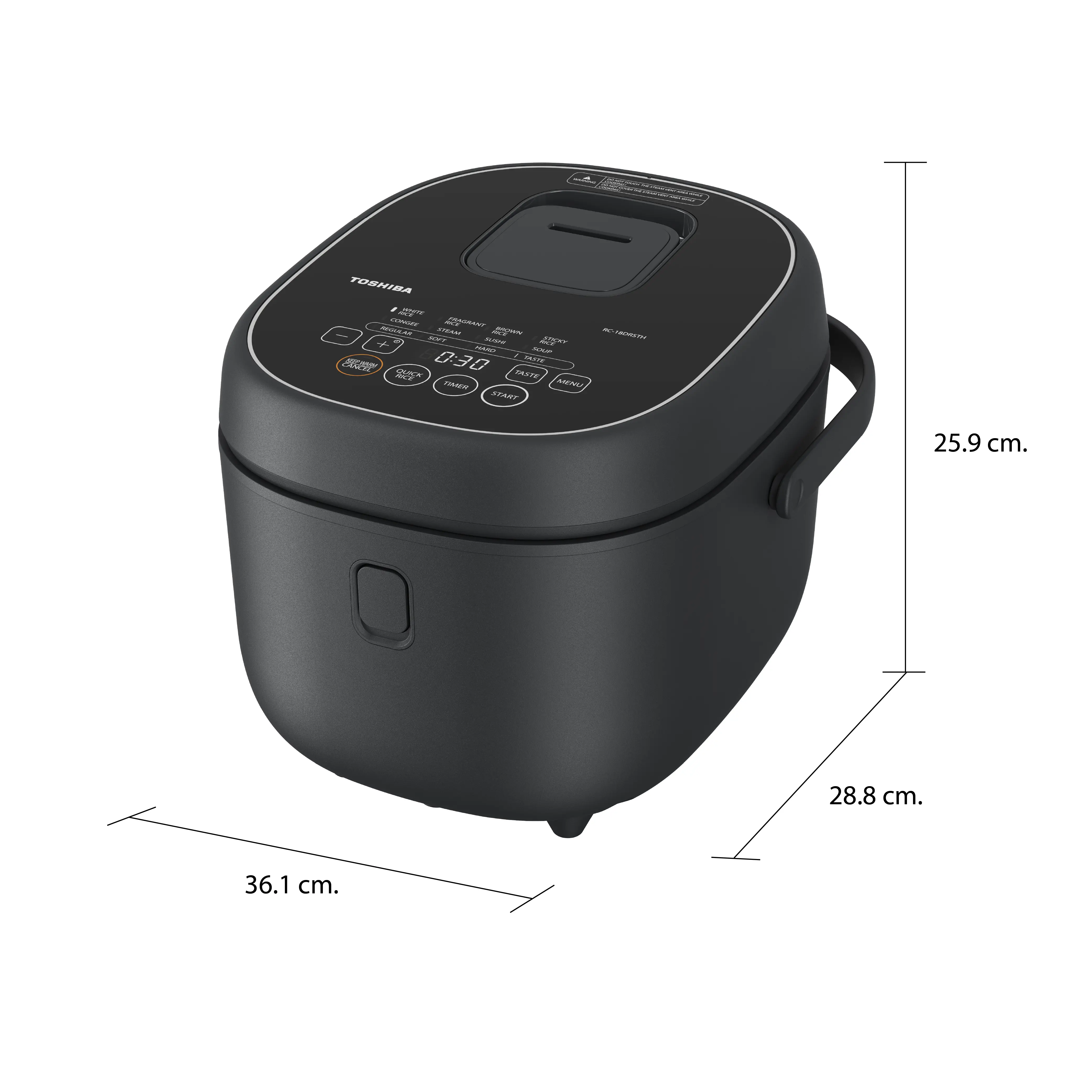 ขนาดและมิติ หม้อหุงข้าว ระบบดิจิตอล 1.8 ลิตร โตชิบา รุ่น RC-18DRSTH(H)