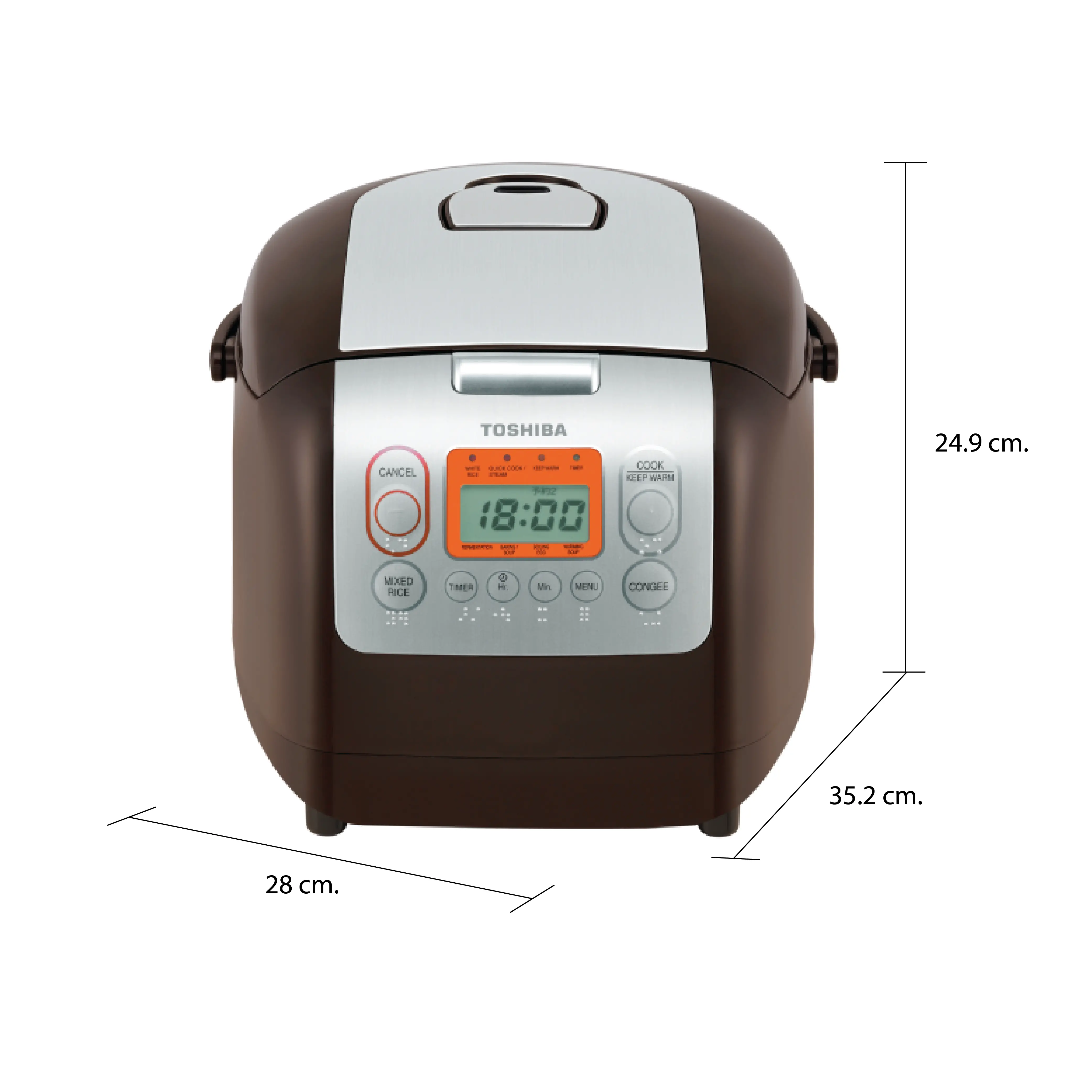 ขนาดและมิติ หม้อหุงข้าว ระบบดิจิตอล 1.8 ลิตร โตชิบา รุ่น RC-18NMF(H)A