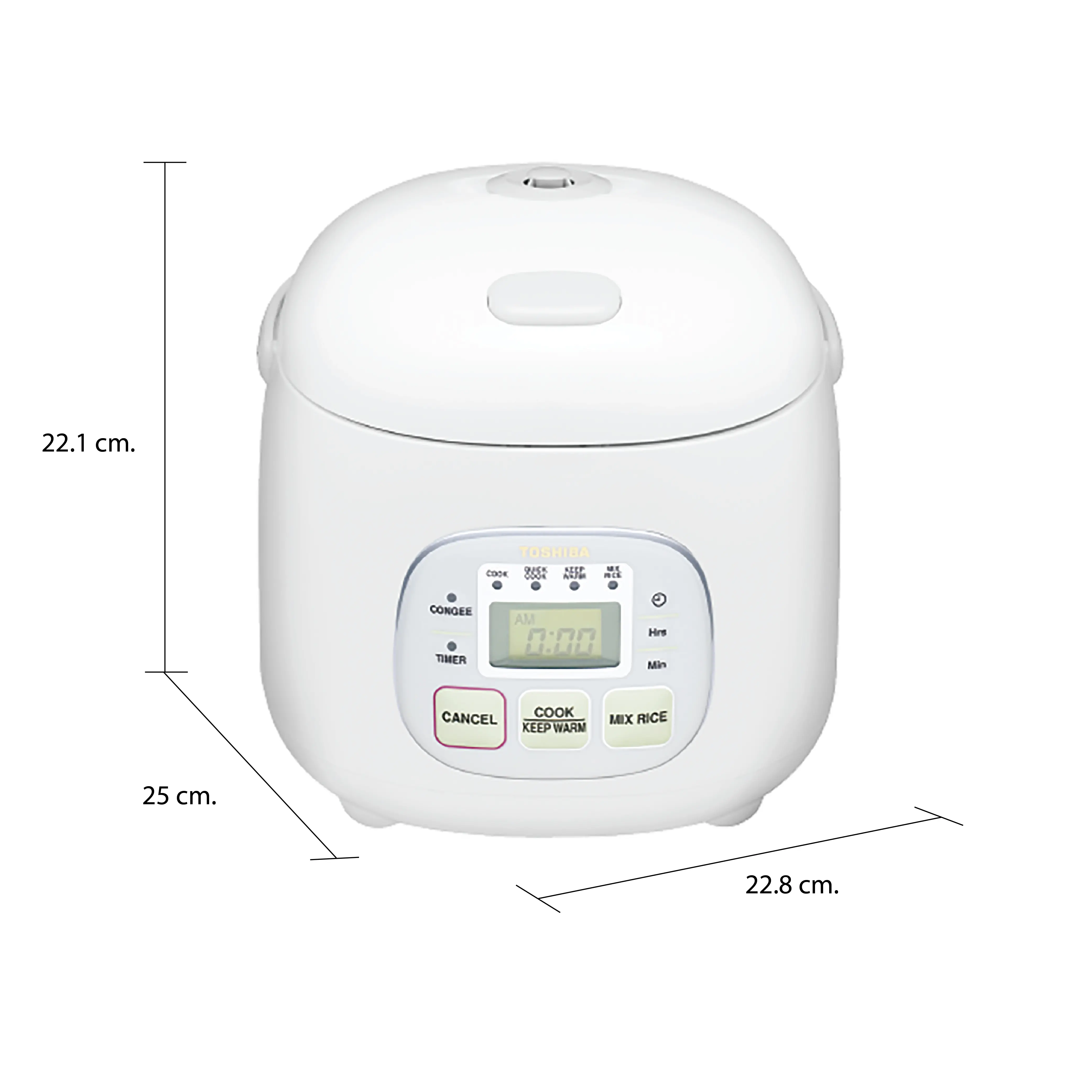 ขนาดและมิติ หม้อหุงข้าว ระบบดิจิตอล 0.5 ลิตร โตชิบา รุ่น RC-5MM(WT)A