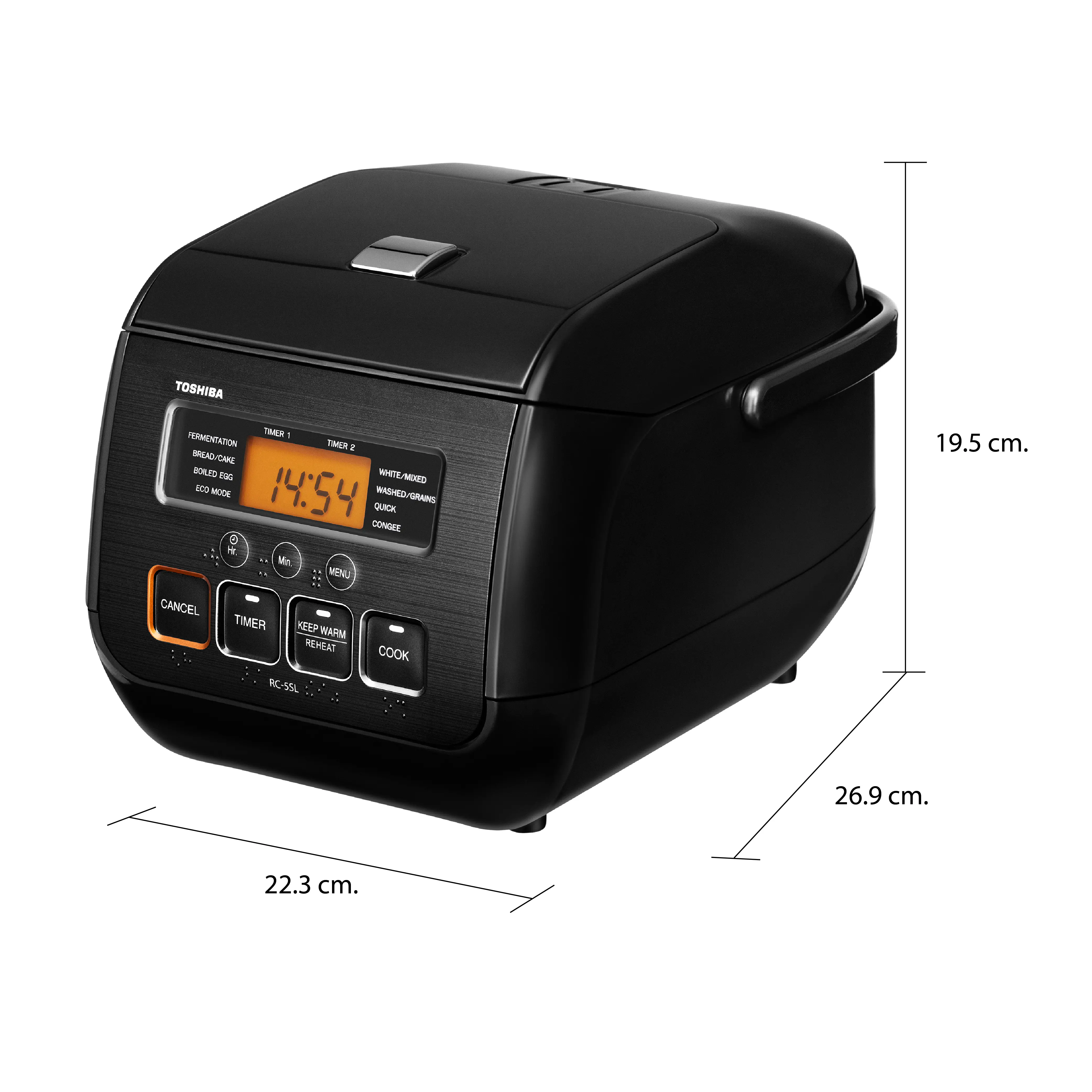 ขนาดและมิติ หม้อหุงข้าว ระบบดิจิตอล 0.54 ลิตร โตชิบา รุ่น RC-5SL (KA)
