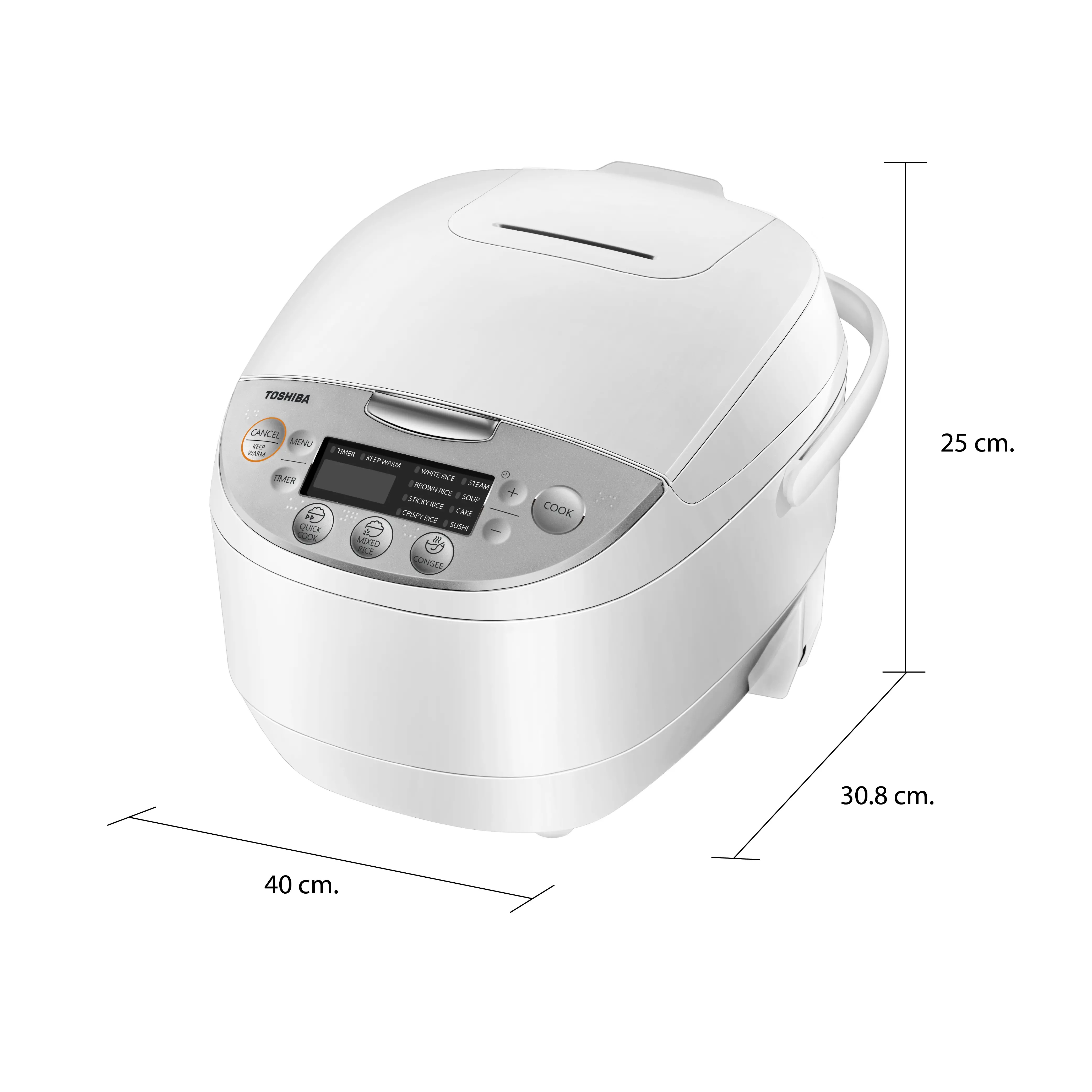 ขนาดและมิติ หม้อหุงข้าว ระบบดิจิตอล 1.0 ลิตร โตชิบา รุ่น RC-T10DR1