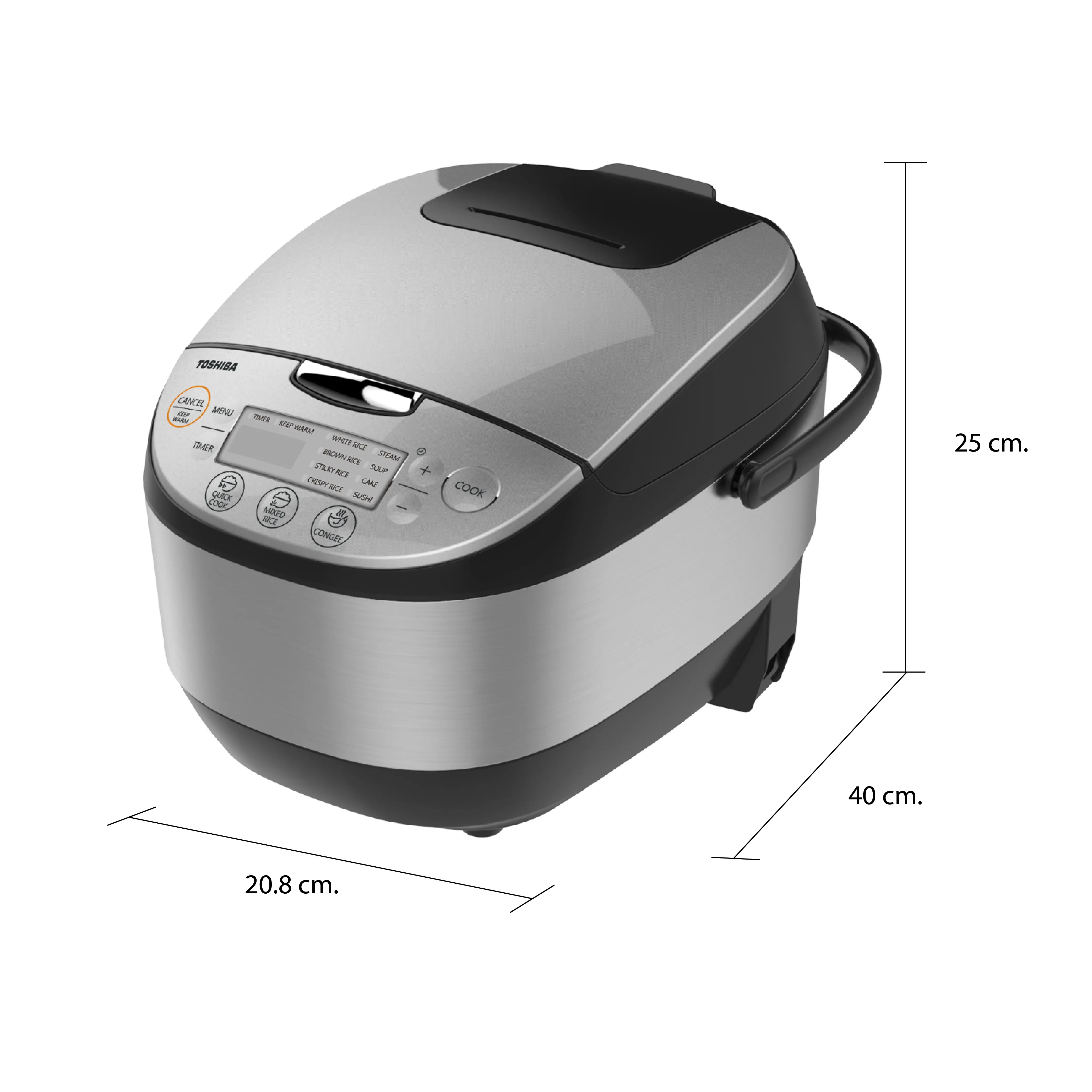 ขนาดและมิติ หม้อหุงข้าว ระบบดิจิตอล 1.0 ลิตร โตชิบา รุ่น RC-T10DR2