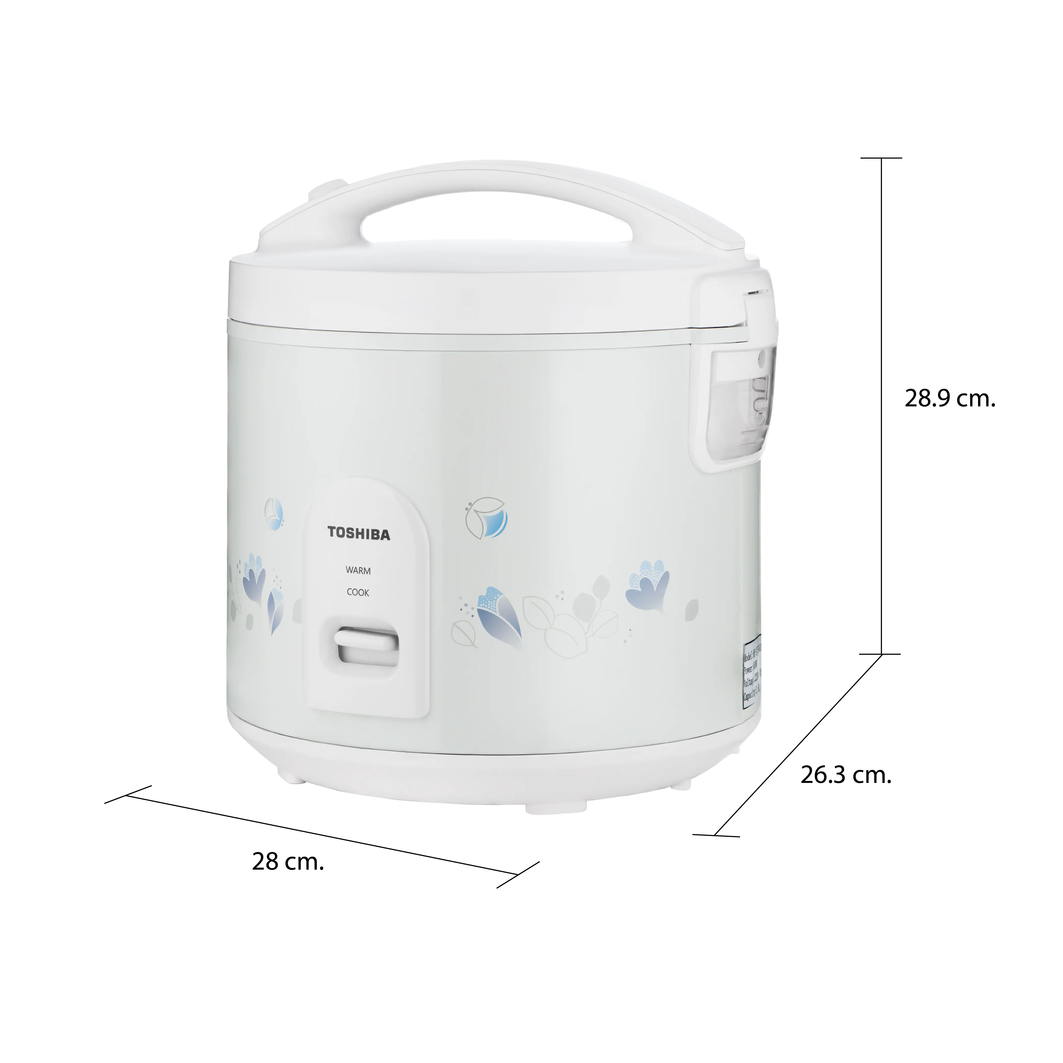 ขนาดและมิติ หม้อหุงข้าว ระบบอุ่นทิพย์ 1.8 ลิตร โตชิบา รุ่น RC-T18JH(W)