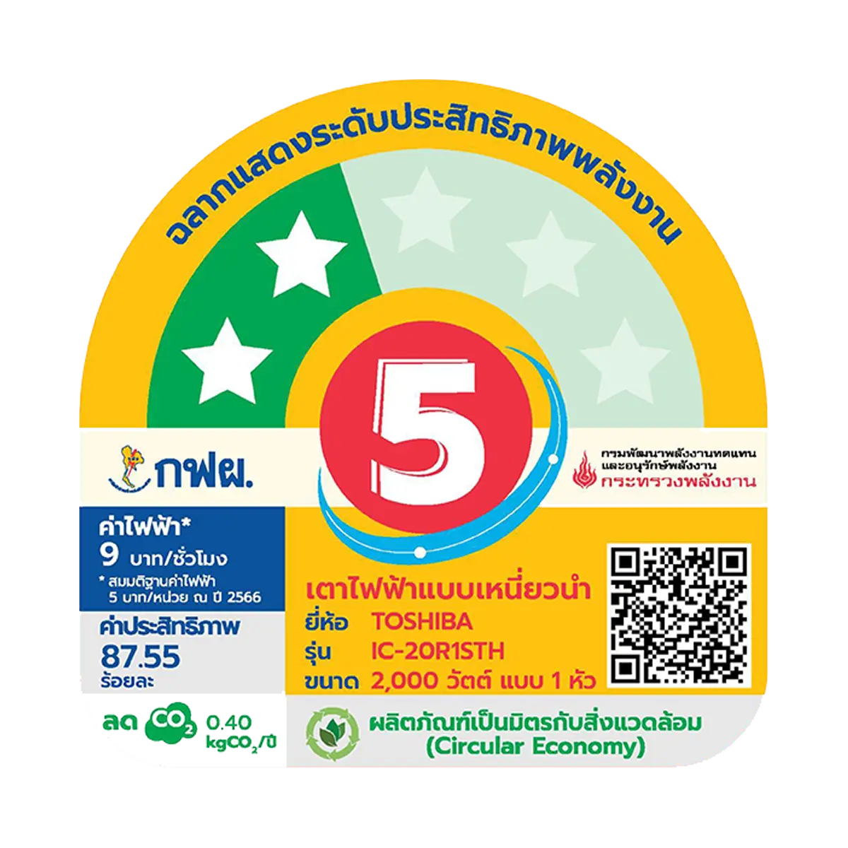 เตาแม่เหล็กไฟฟ้า โตชิบา รุ่น IC-20S2PT ภาพที่ 6