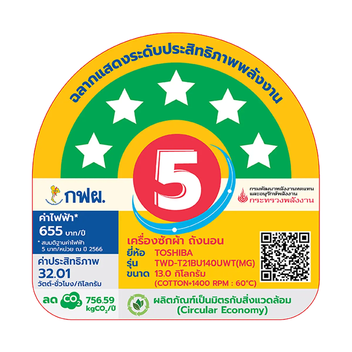 เครื่องซัก-อบผ้าฝาหน้า 13/8 กก. โตชิบา รุ่น TWD-T21BU140UWT(MG) ภาพที่ 7