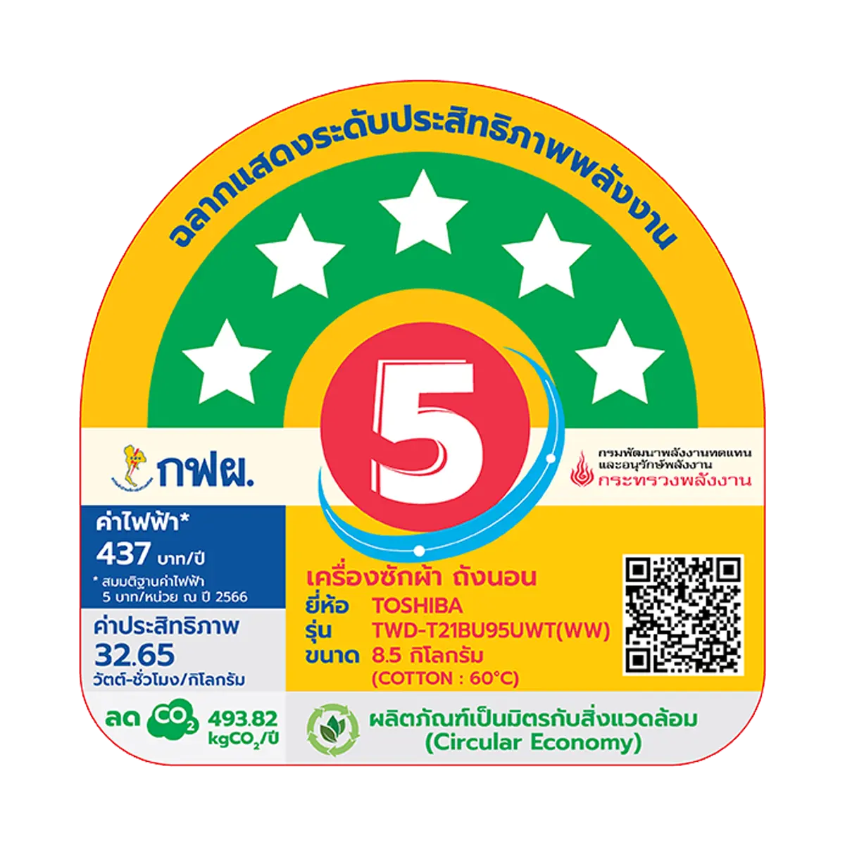 เครื่องซัก-อบผ้าฝาหน้า 8.5/6 กก. โตชิบา รุ่น TWD-T21BU95UWT(WW) ภาพที่ 8
