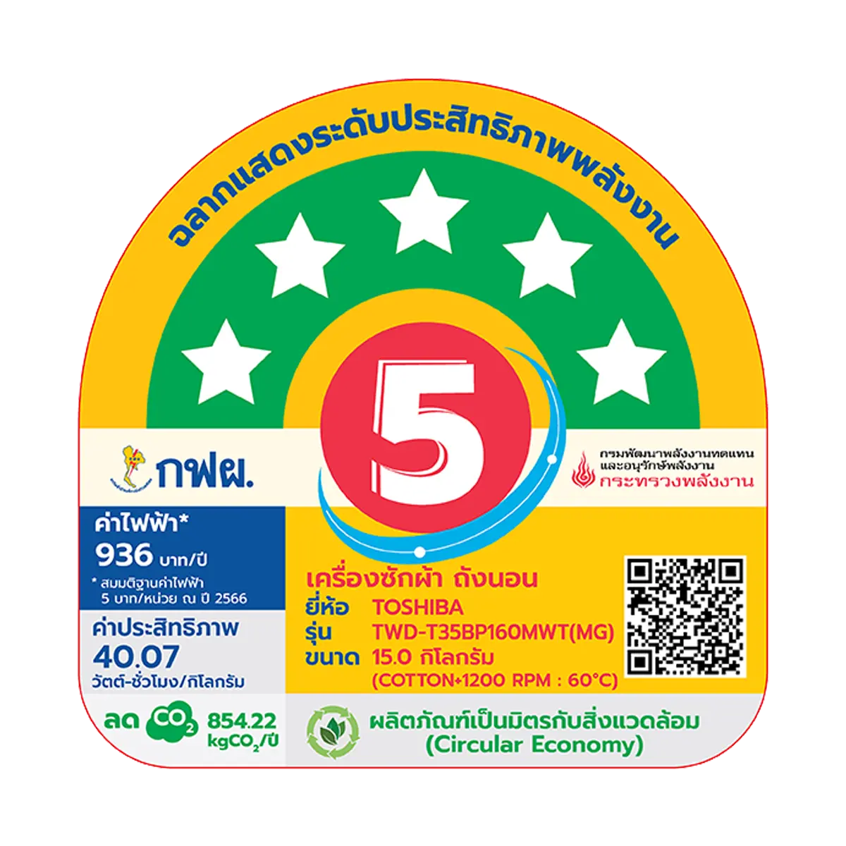 เครื่องซัก-อบผ้าฝาหน้า 15/9 กก. โตชิบา รุ่น TWD-T35BP160MWT(MG) ภาพที่ 7