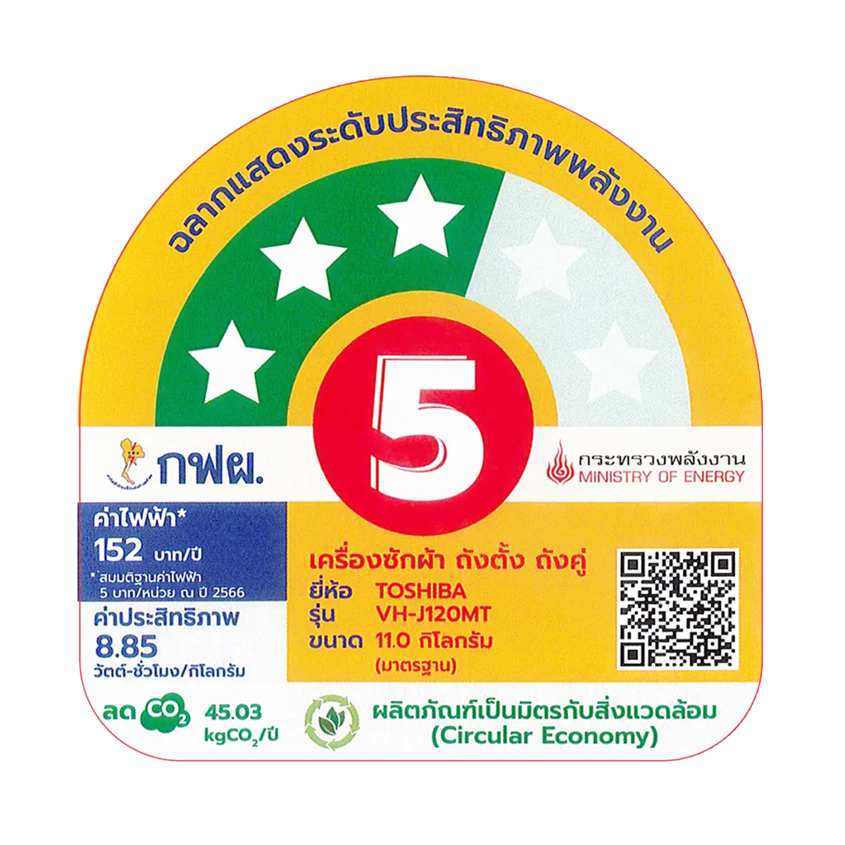 เครื่องซักผ้า 2 ถัง 11 กก. โตชิบา รุ่น VH-J120MT ภาพที่ 4