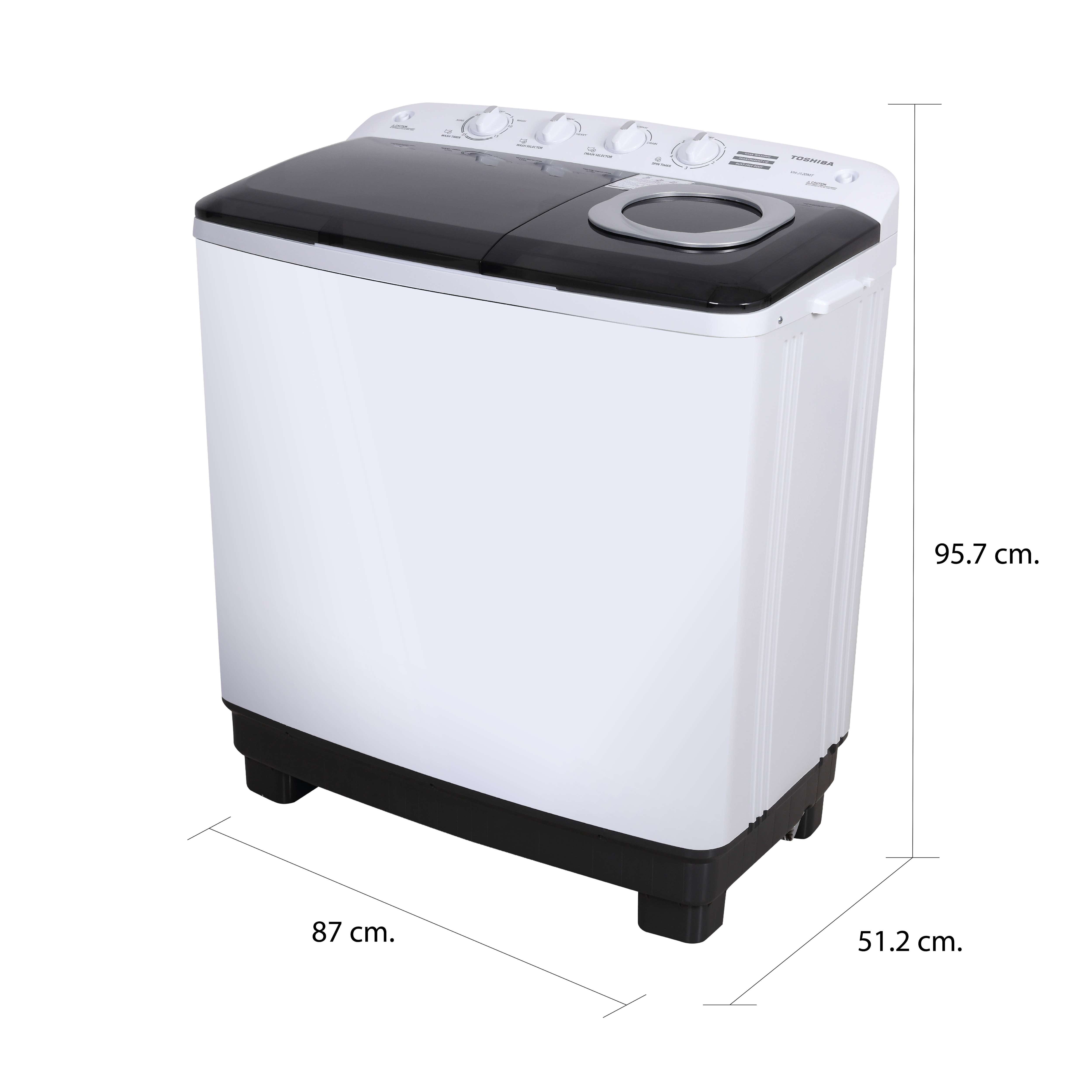 ขนาดและมิติ เครื่องซักผ้า 2 ถัง 11 กก. โตชิบา รุ่น VH-J120MT