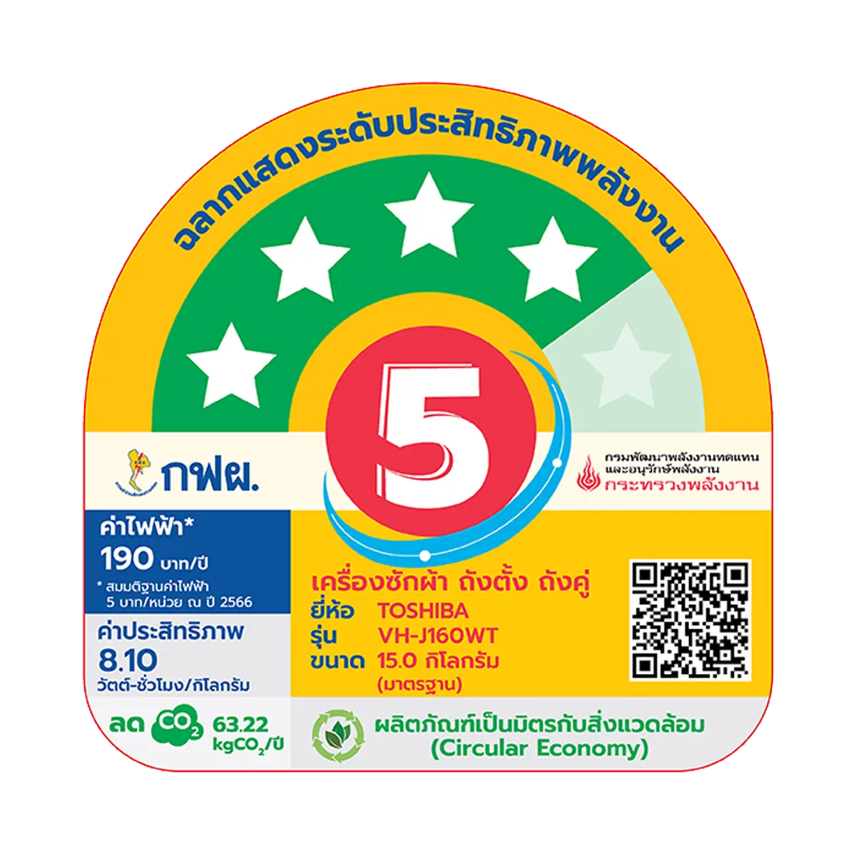เครื่องซักผ้า 2 ถัง 15 กก. โตชิบา รุ่น VH-J160WT ภาพที่ 4