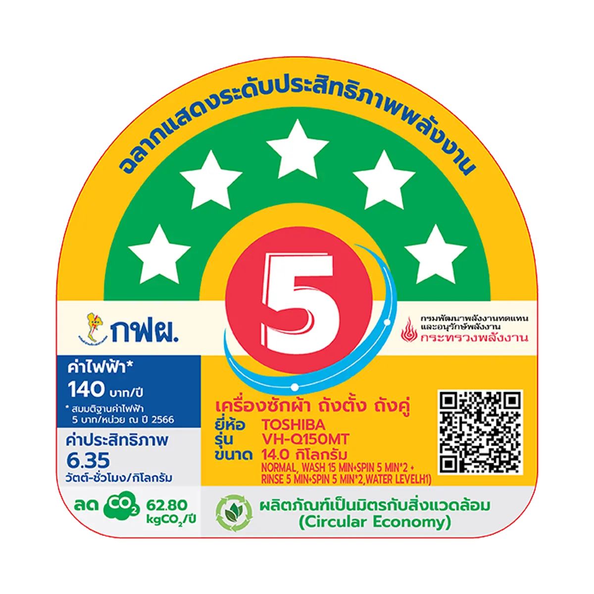 เครื่องซักผ้า 2 ถัง 14 กก. โตชิบา รุ่น VH-Q150MT ภาพที่ 6