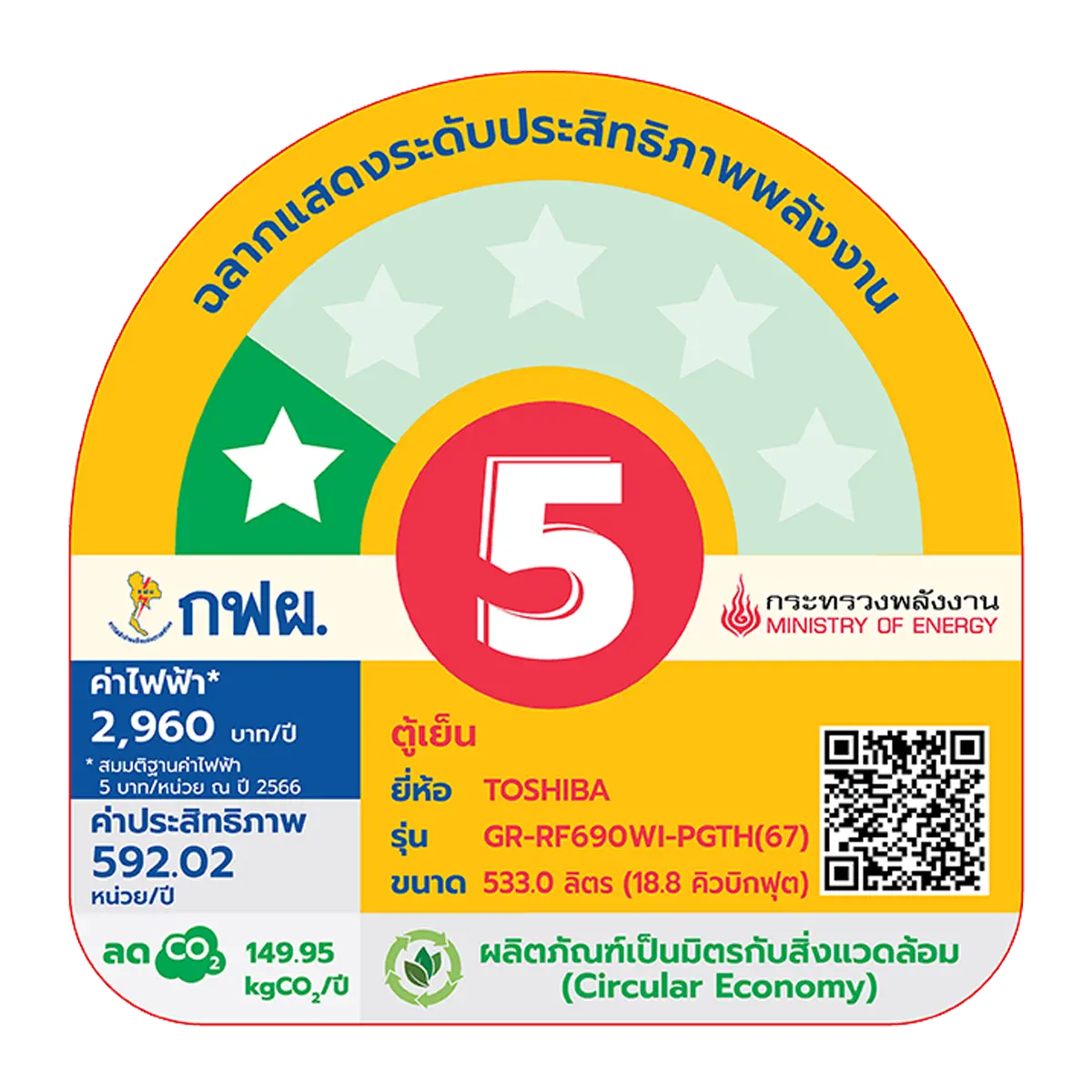ตู้เย็น 4 ประตู 18.8 คิว โตชิบา รุ่น GR-RF690WI-PGTH(67) ภาพสินค้า