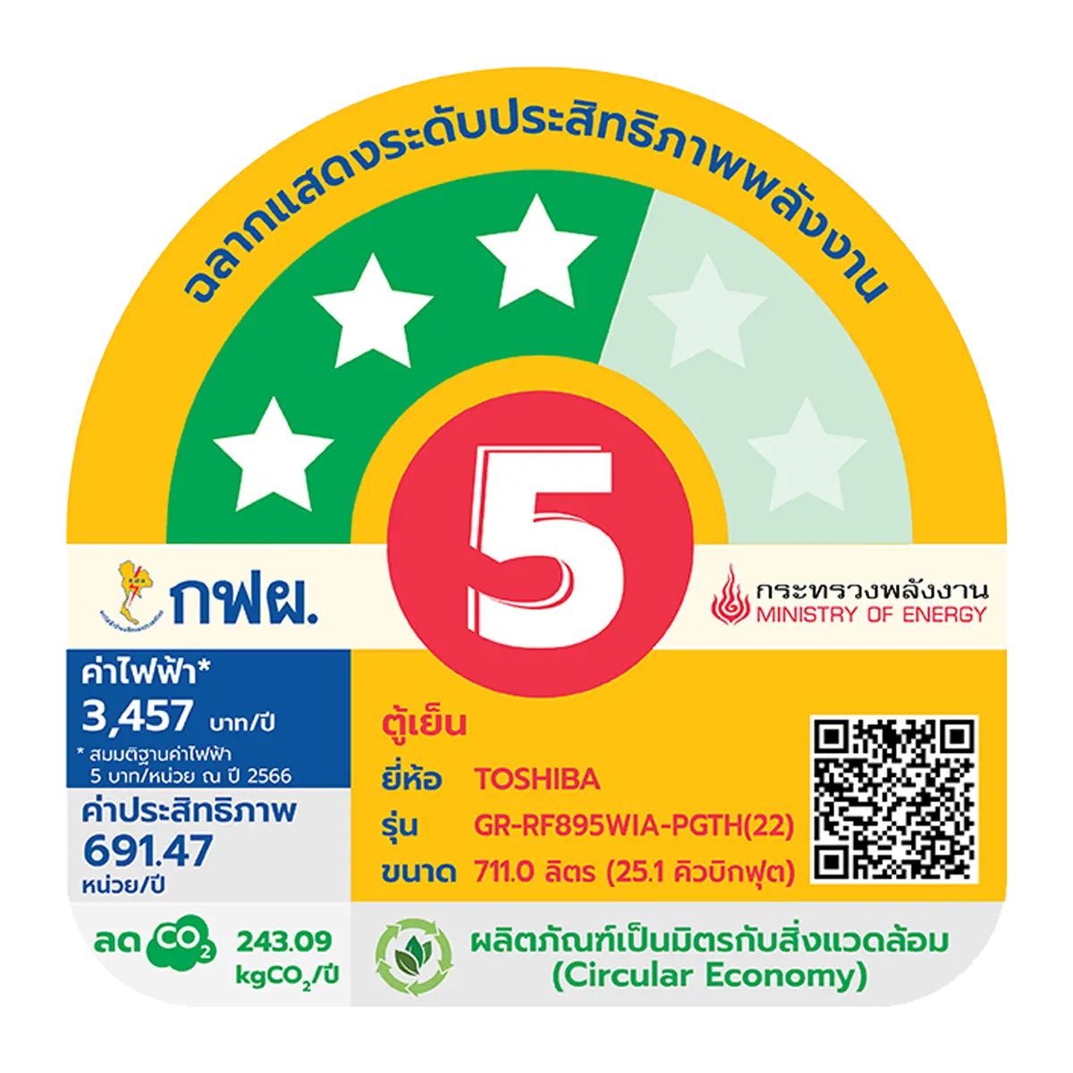 ตู้เย็น 4 ประตู 25.1 คิว โตชิบา รุ่น GR-RF895WIA-PGTH(22) ภาพที่ 6