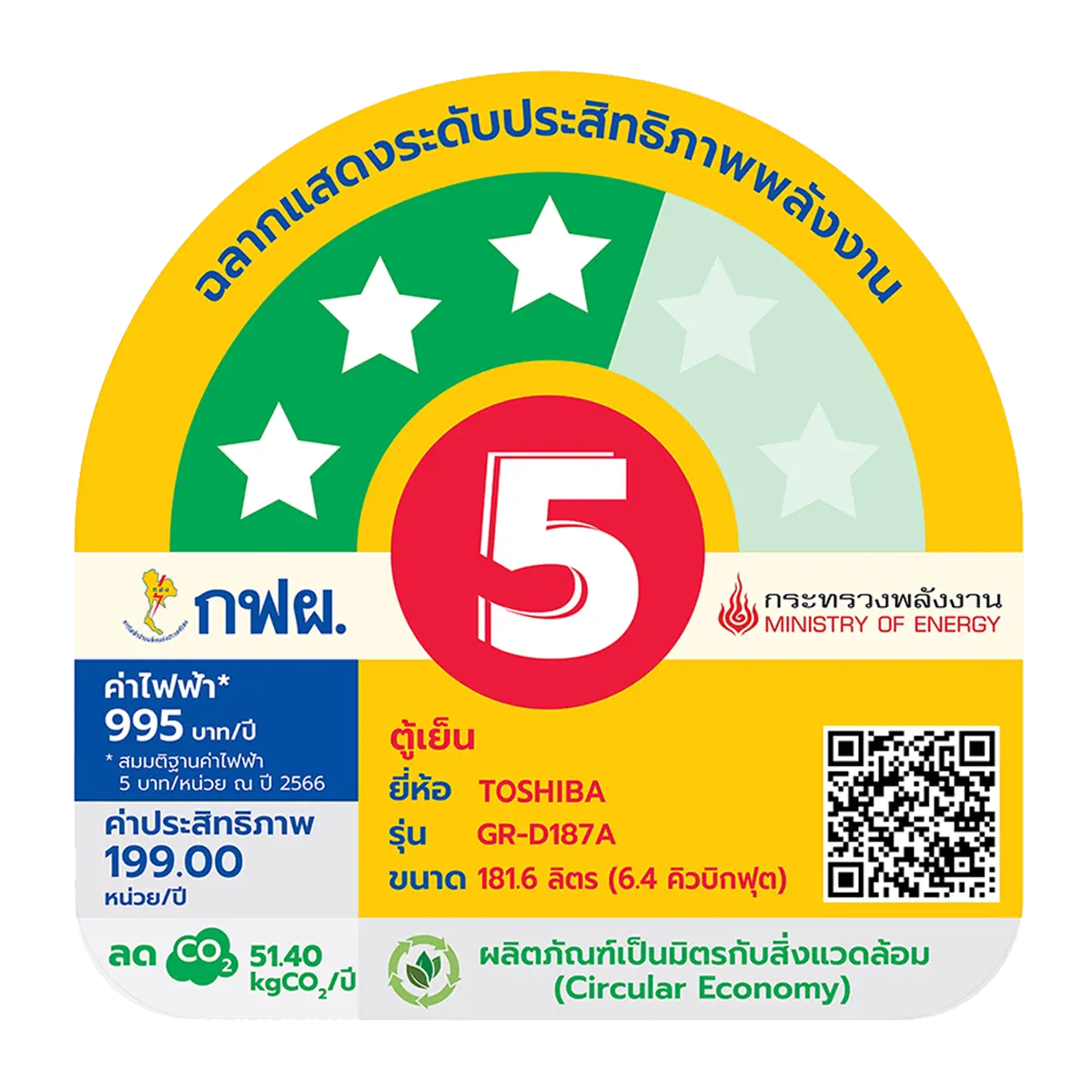 ตู้เย็น 1 ประตู 6.4 คิว โตชิบา รุ่น GR-187A(MS) ภาพที่ 5