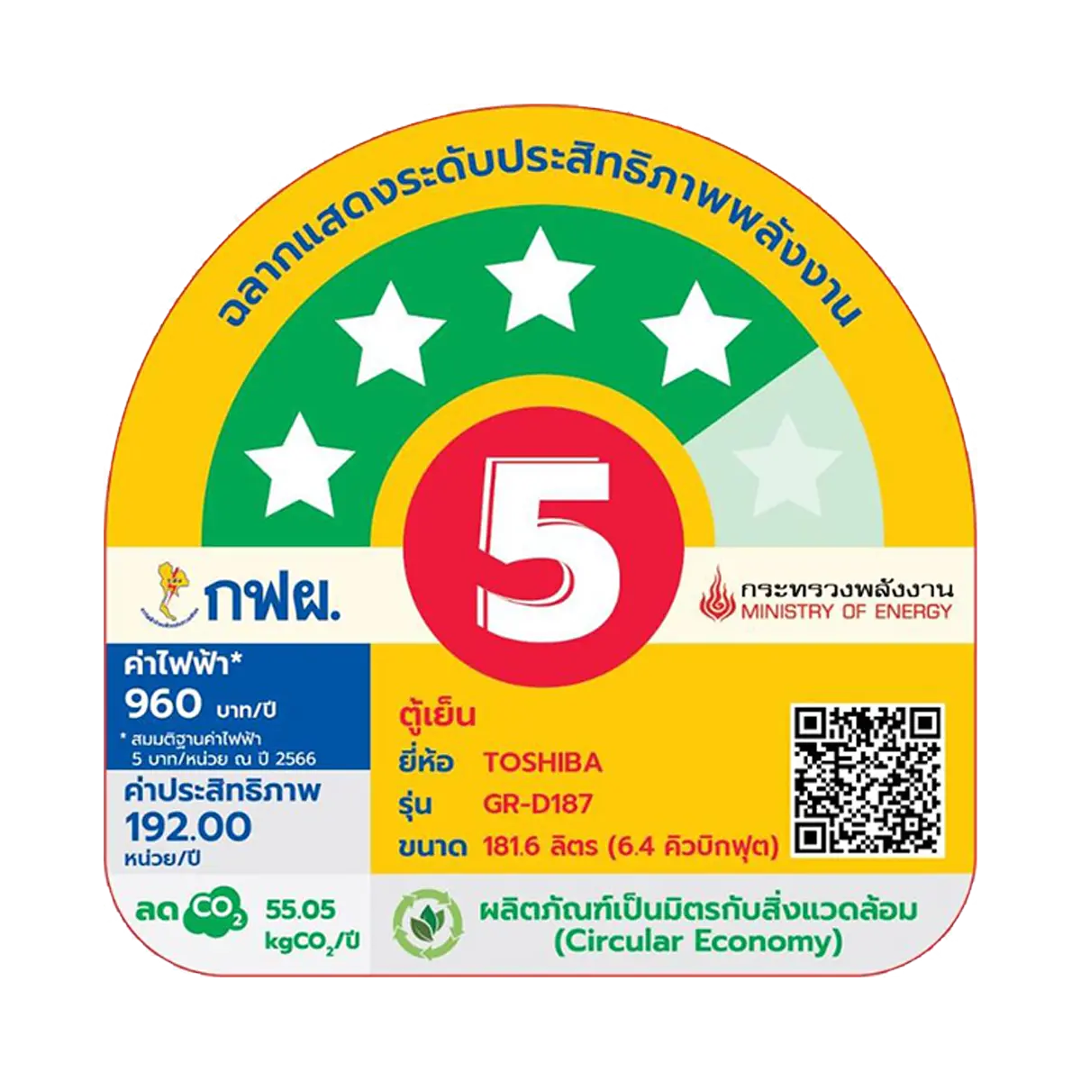 ตู้เย็น 1 ประตู 6.4 คิว โตชิบา รุ่น GR-D187MS ภาพที่ 4