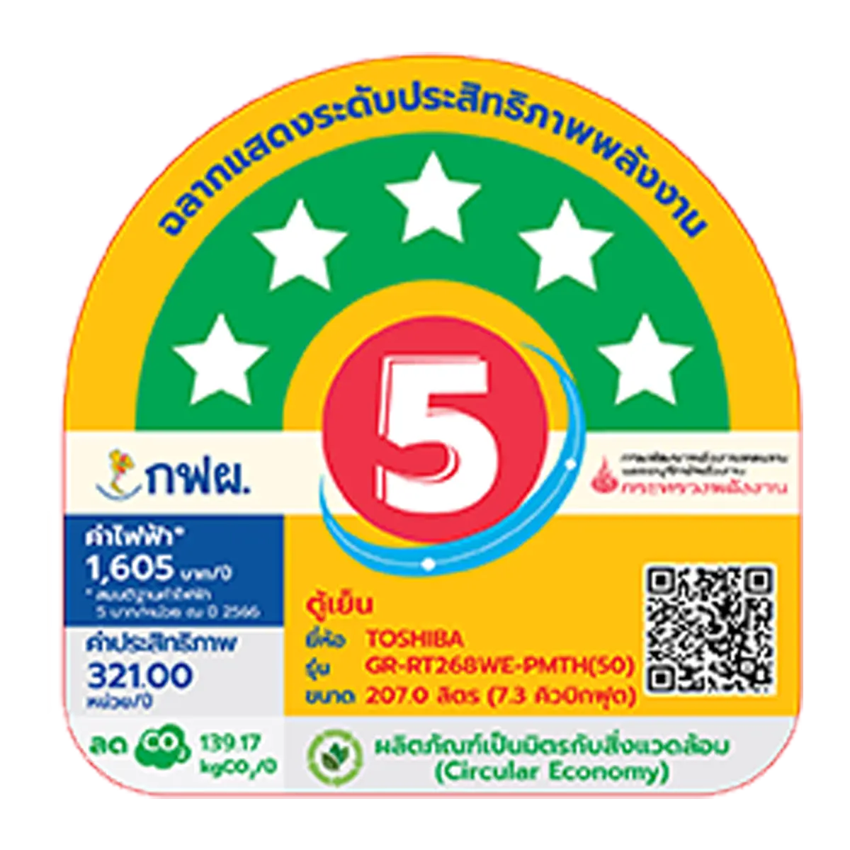 ตู้เย็น 2 ประตู 7.3 คิว โตชิบา รุ่น GR-RT268WE-PMTH(50) ภาพสินค้า