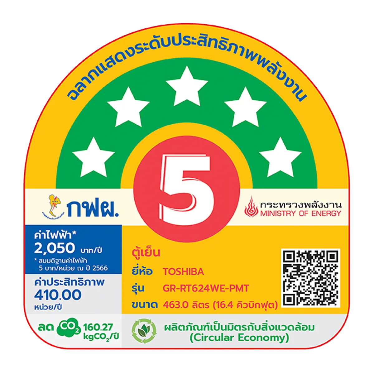 ตู้เย็น 2 ประตู 16.4 คิว โตชิบา รุ่น GR-RT624WE-PMT(06) ภาพที่ 6