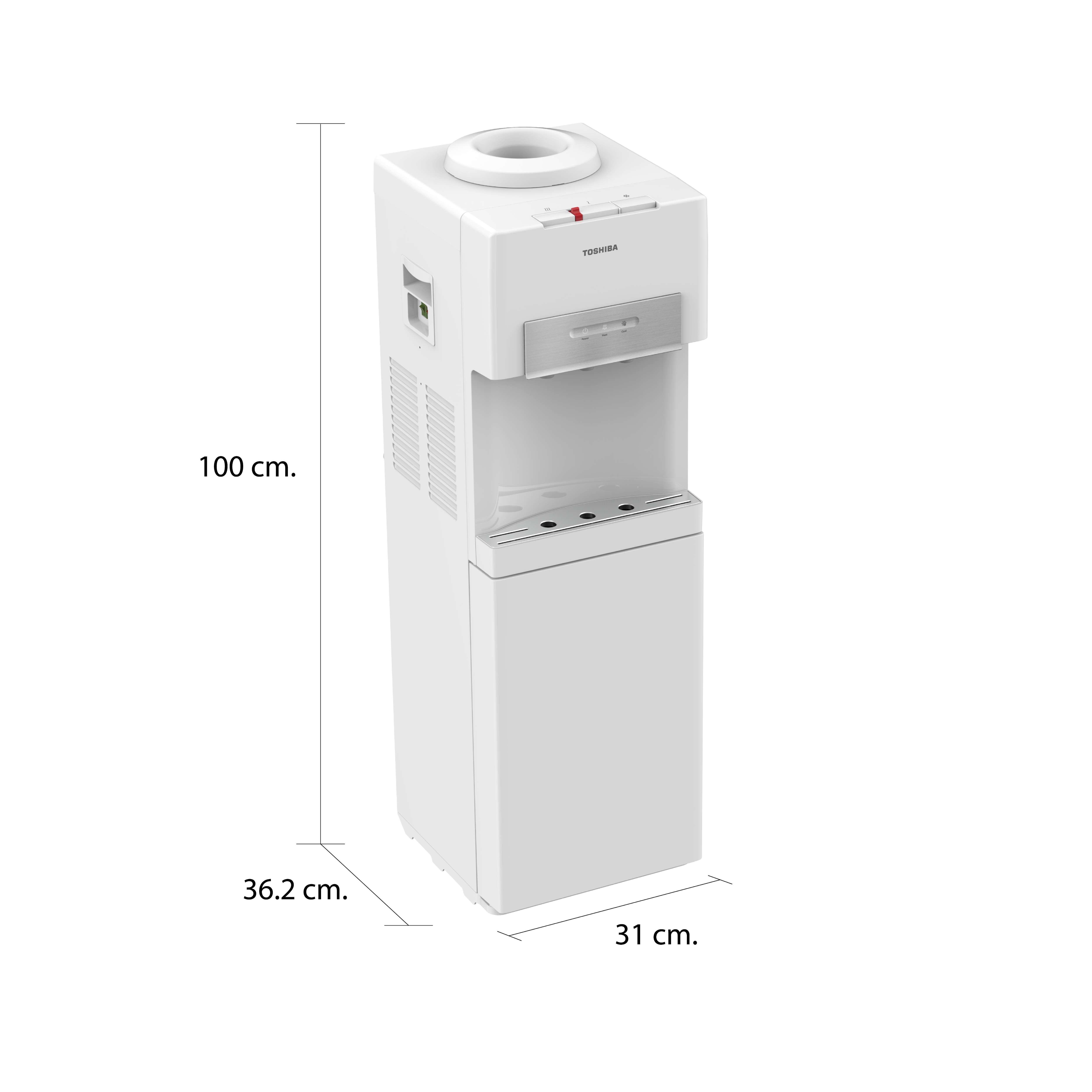 ขนาดและมิติ ตู้กดน้ำ ถังน้ำด้านบน โตชิบา รุ่น RWF-W2034TTH(W)