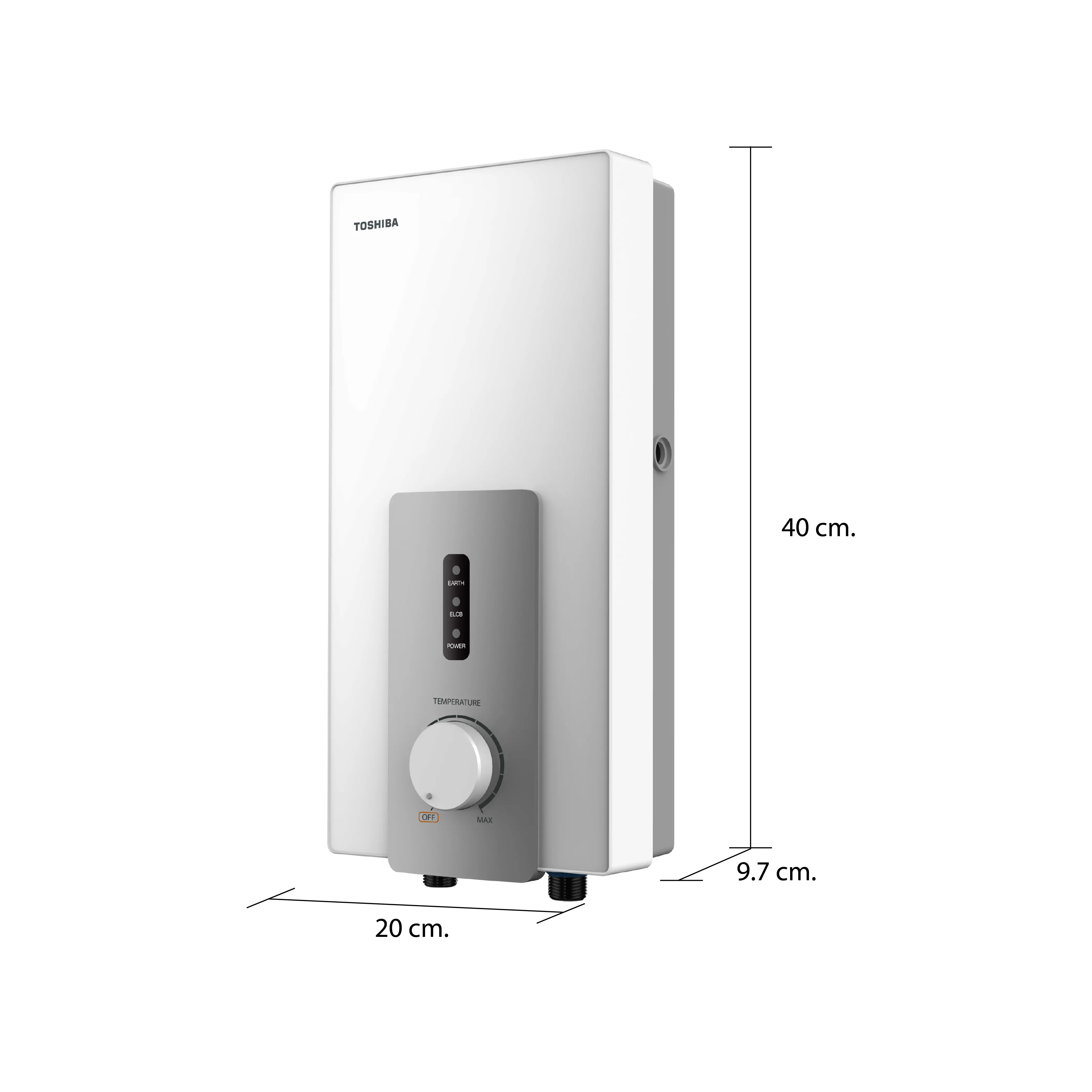 ขนาดและมิติ เครื่องทำน้ำอุ่น 3800 วัตต์ โตชิบา รุ่น DSK38S5KW