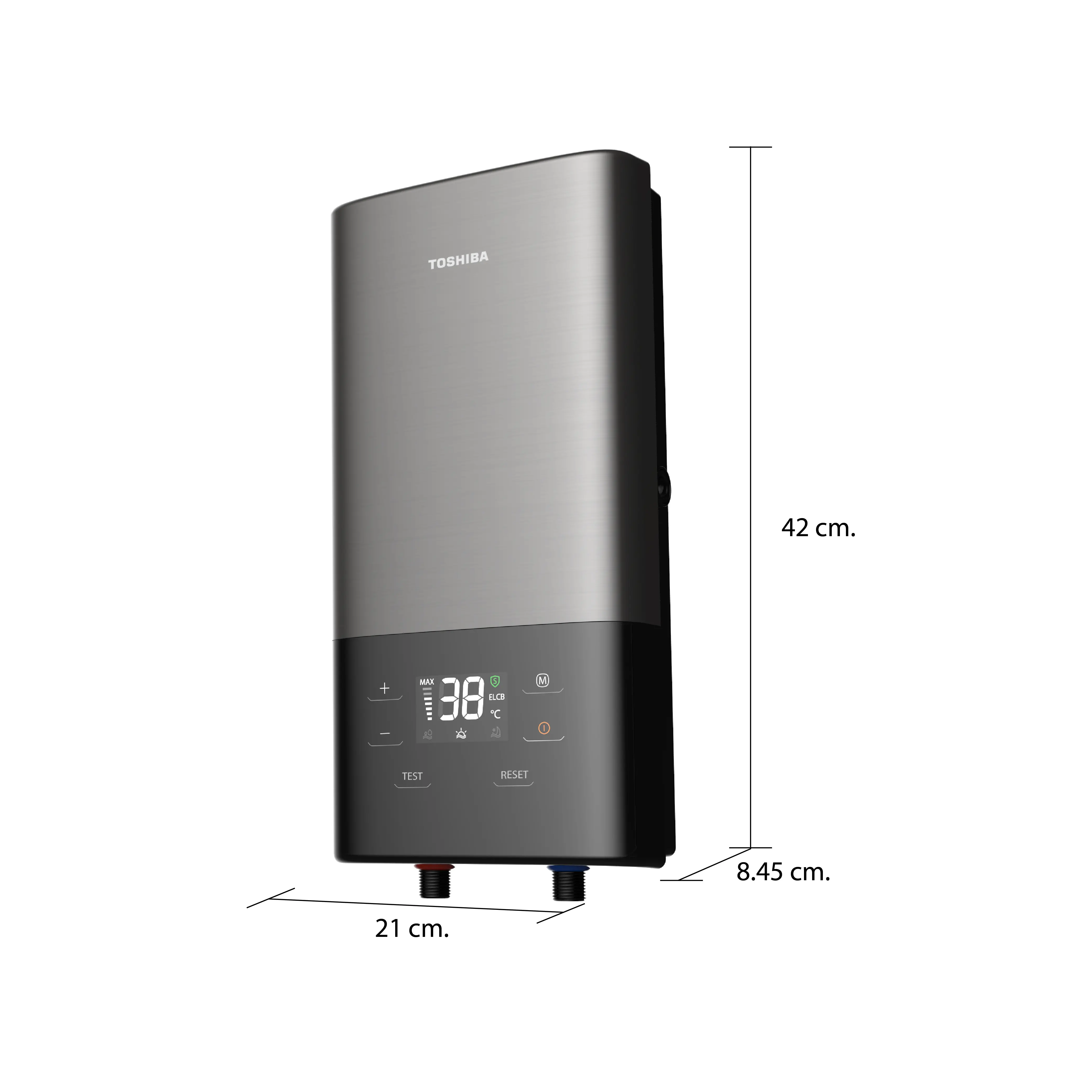 ขนาดและมิติ เครื่องทำน้ำอุ่น 3800 วัตต์ โตชิบา รุ่น TWH-38EXNTH(T)